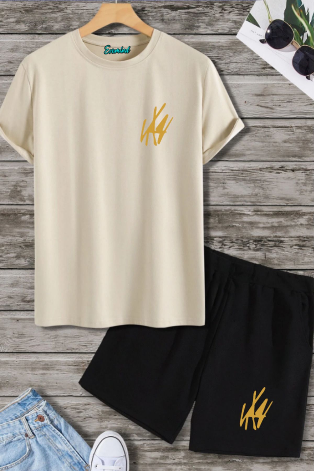 artı4 Şekil Baskılı Unisex Şort T-shirt Takım