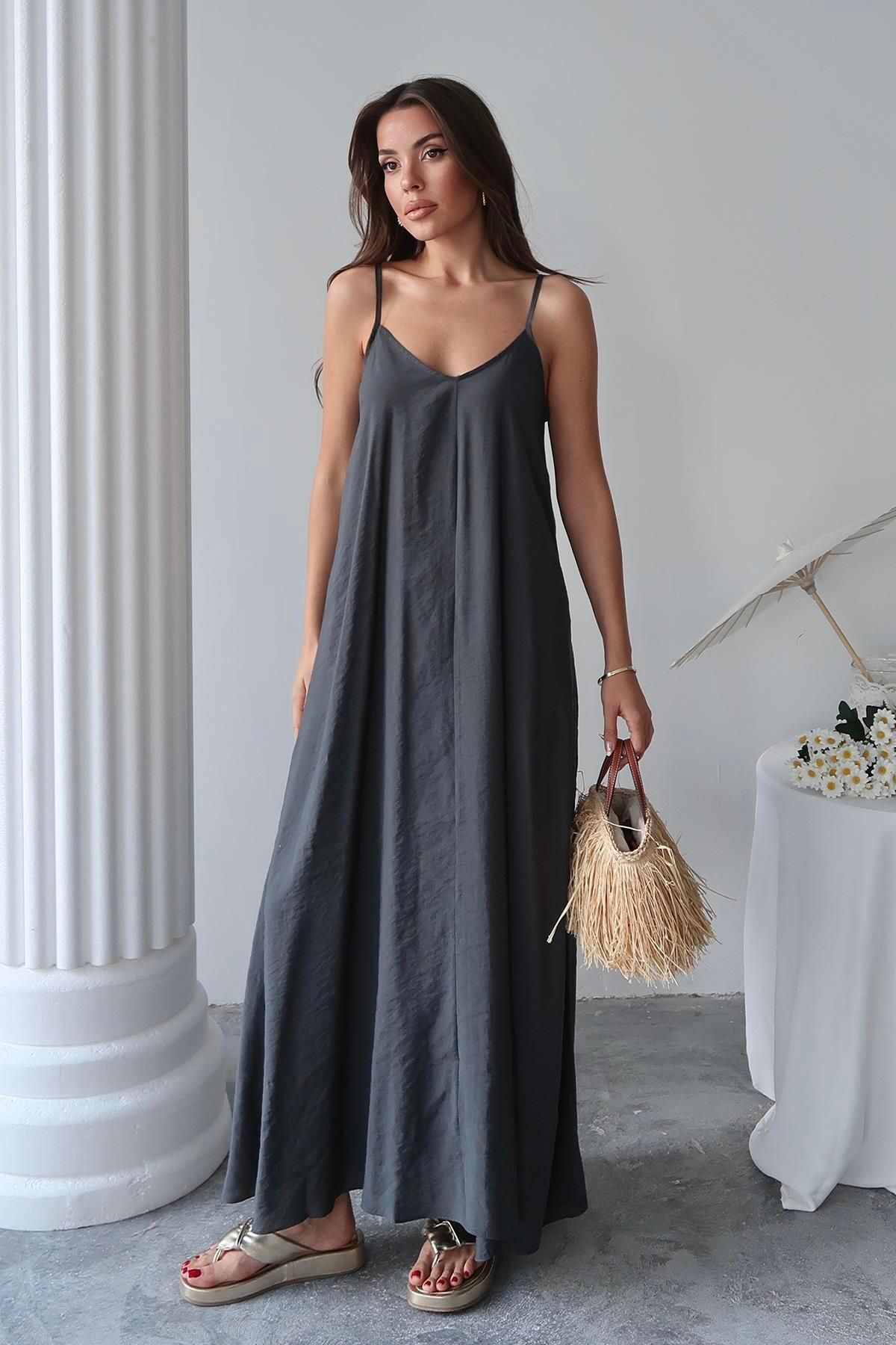 Moda cameo Mohinto İp Askılı Modal Kumaş Elbise Antresit