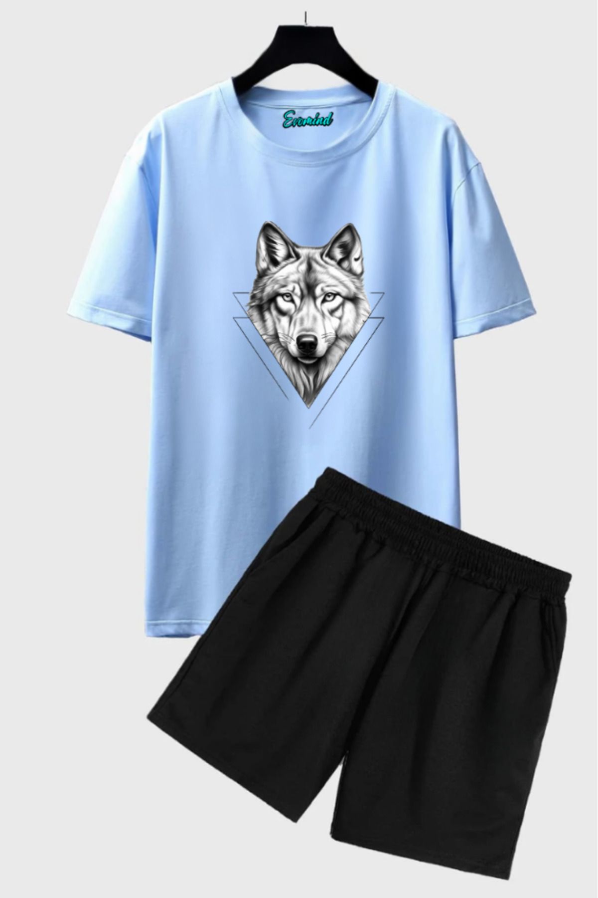 artı4 Kurt Baskılı Unisex Şort T-shirt Takım