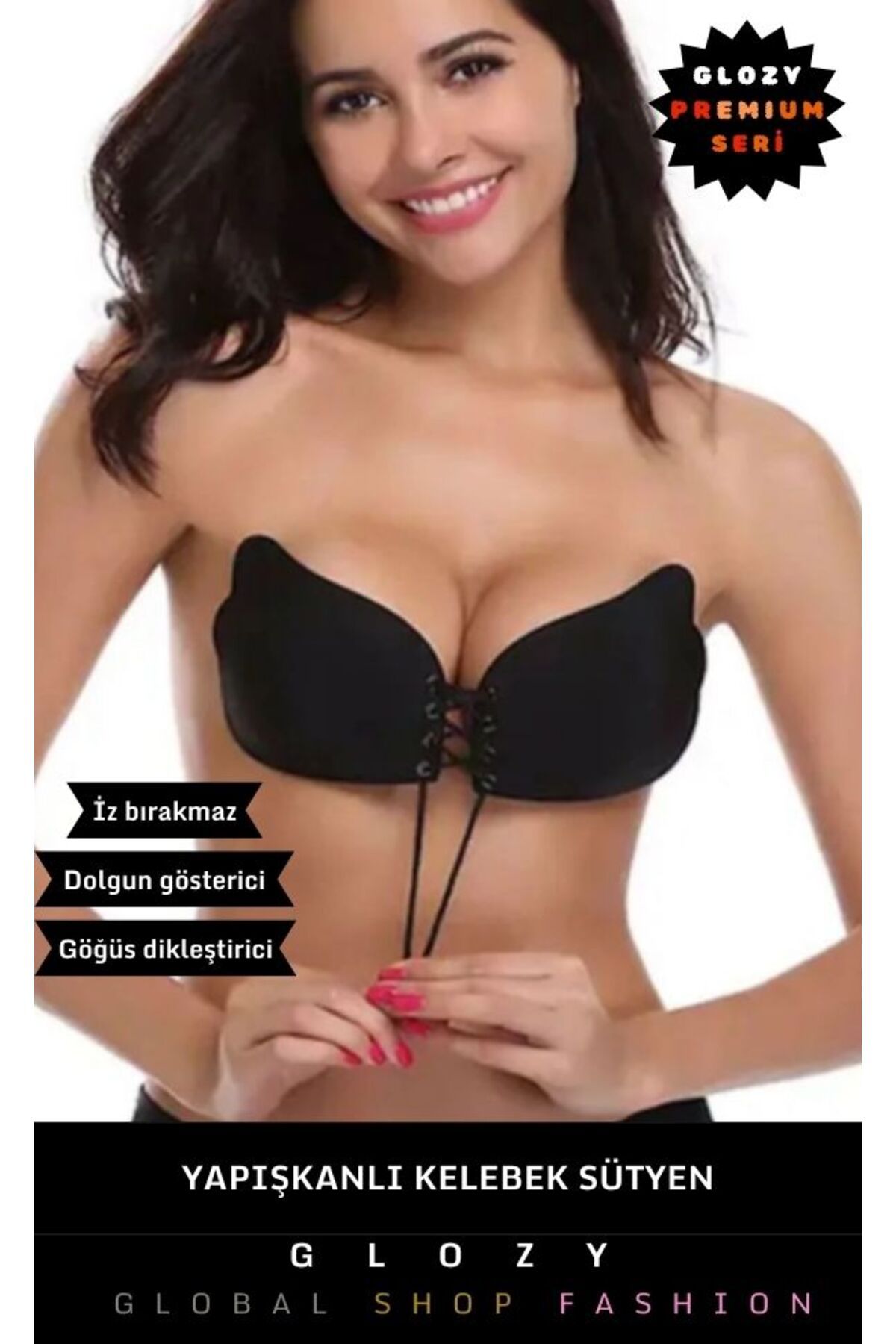 GLOZY Premium Seri Toparlayıcı Dolgun Gösteren Yapışkanlı Göğüs Dikleştirici Askısız Straplez Sütyen