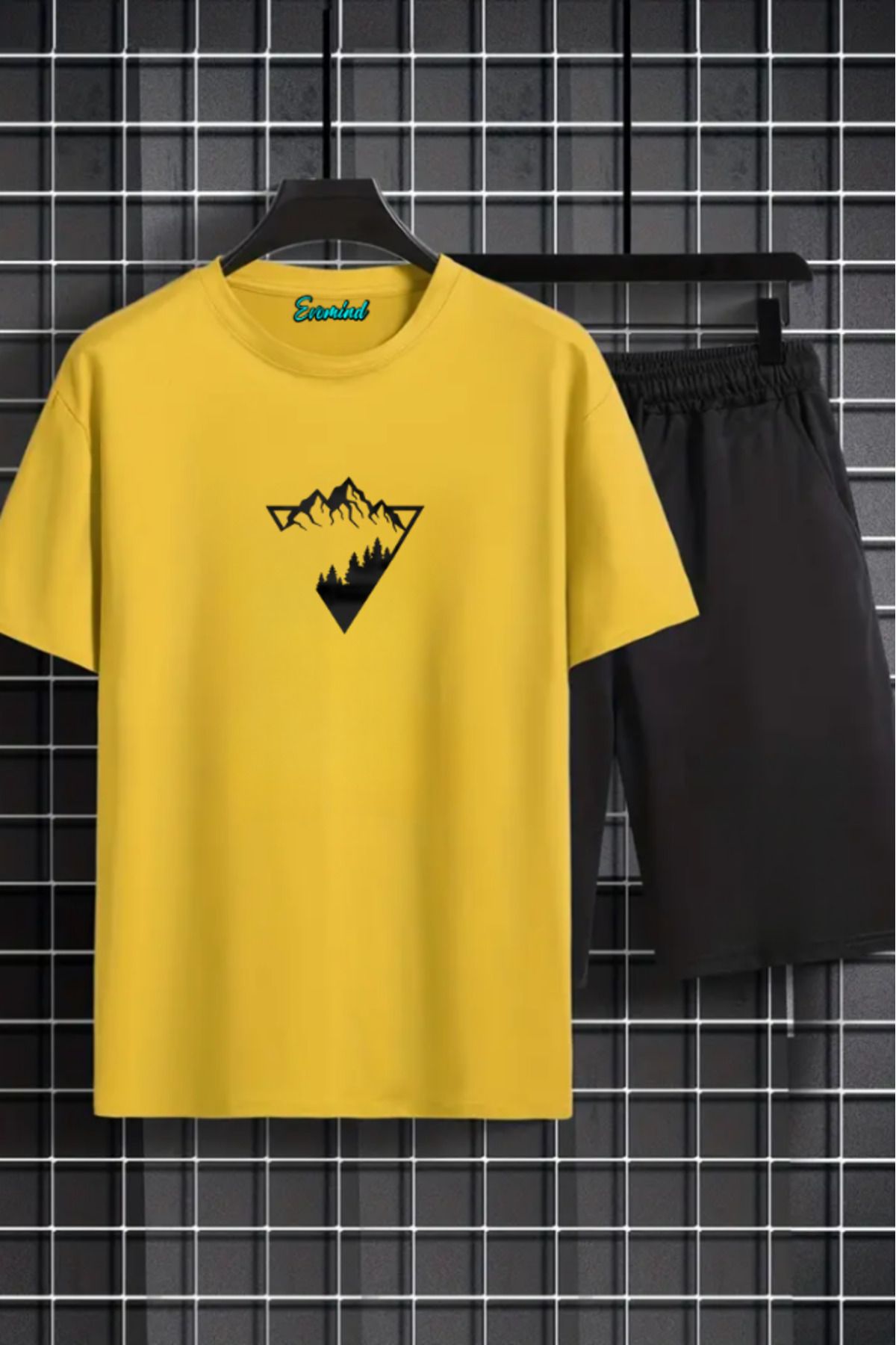 artı4 Dağ Baskılı Unisex Şort T-shirt Takım