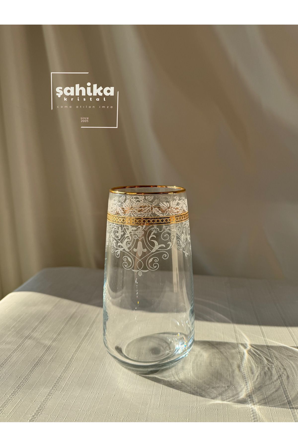 Şahika Kristal cama atılan imza 6’lı Koza Gold Meşrubat Bardağı Seti