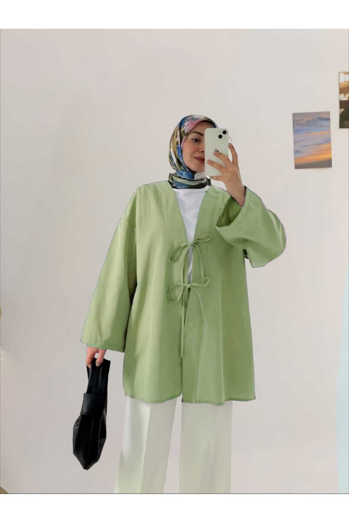 MODA Çift Fiyonk Bağcıklı Terikoton Kumaş Kimono