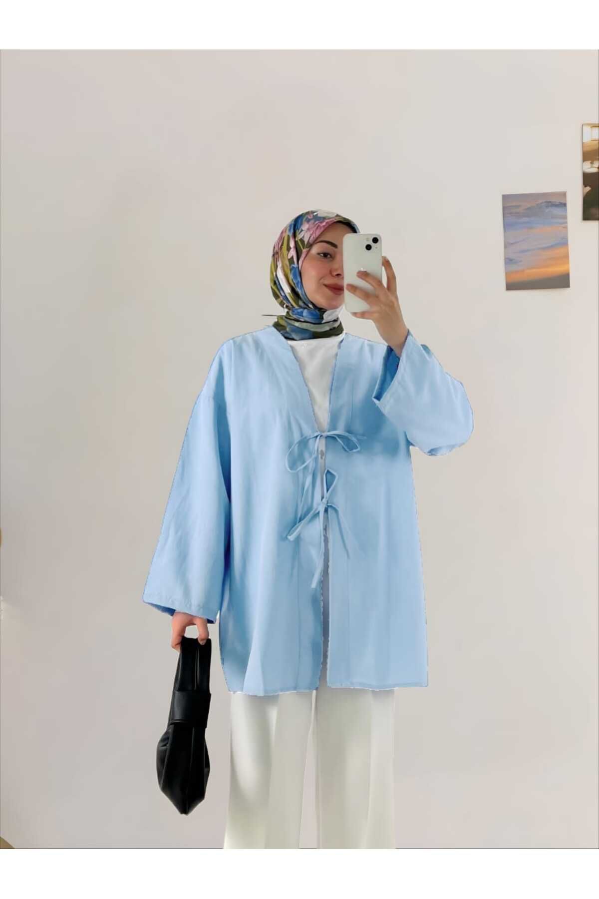 MODA Çift Fiyonk Bağcıklı Terikoton Kumaş Kimono