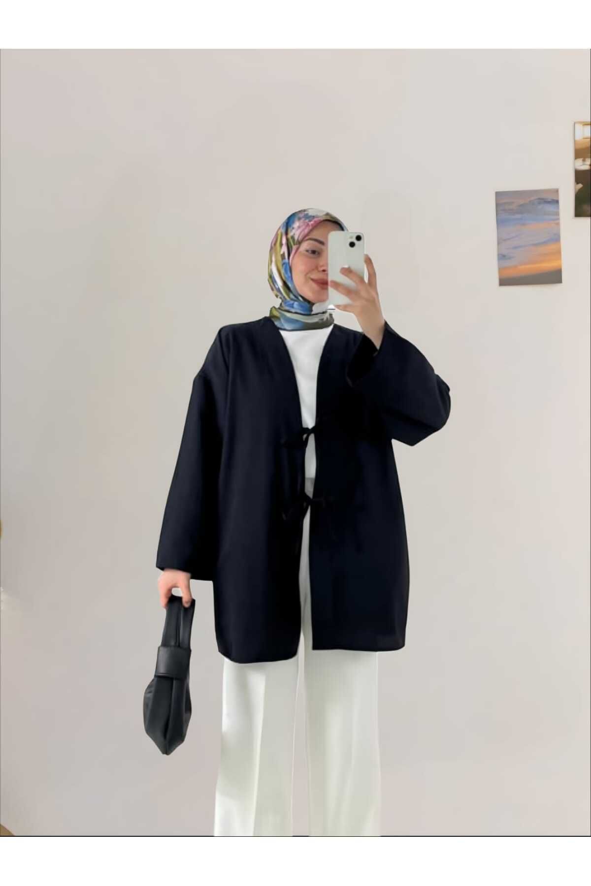 MODA Çift Fiyonk Bağcıklı Terikoton Kumaş Kimono
