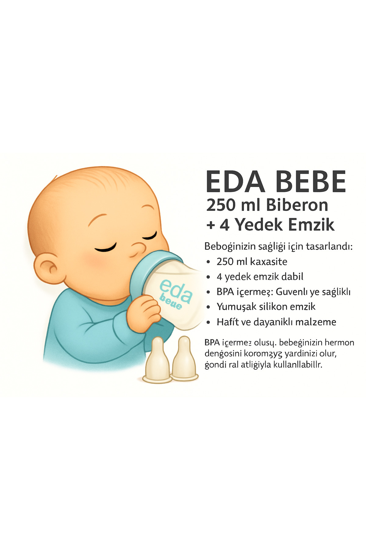 DERMASTUDİO Eda Biberon 250 Ml + 4 Adet Yedek Başlık+Dermastudio Pişik Kremi HEDİYE fotoğrafı 3 (önizleme)