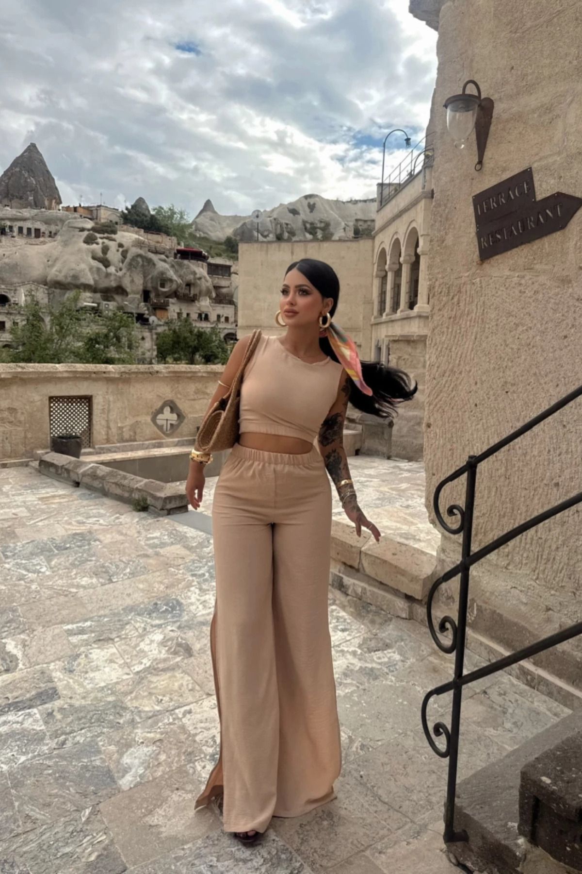 Siner Fashion Kadın Bluz Yırtmaçlı Pantolon Alt Üst Takım