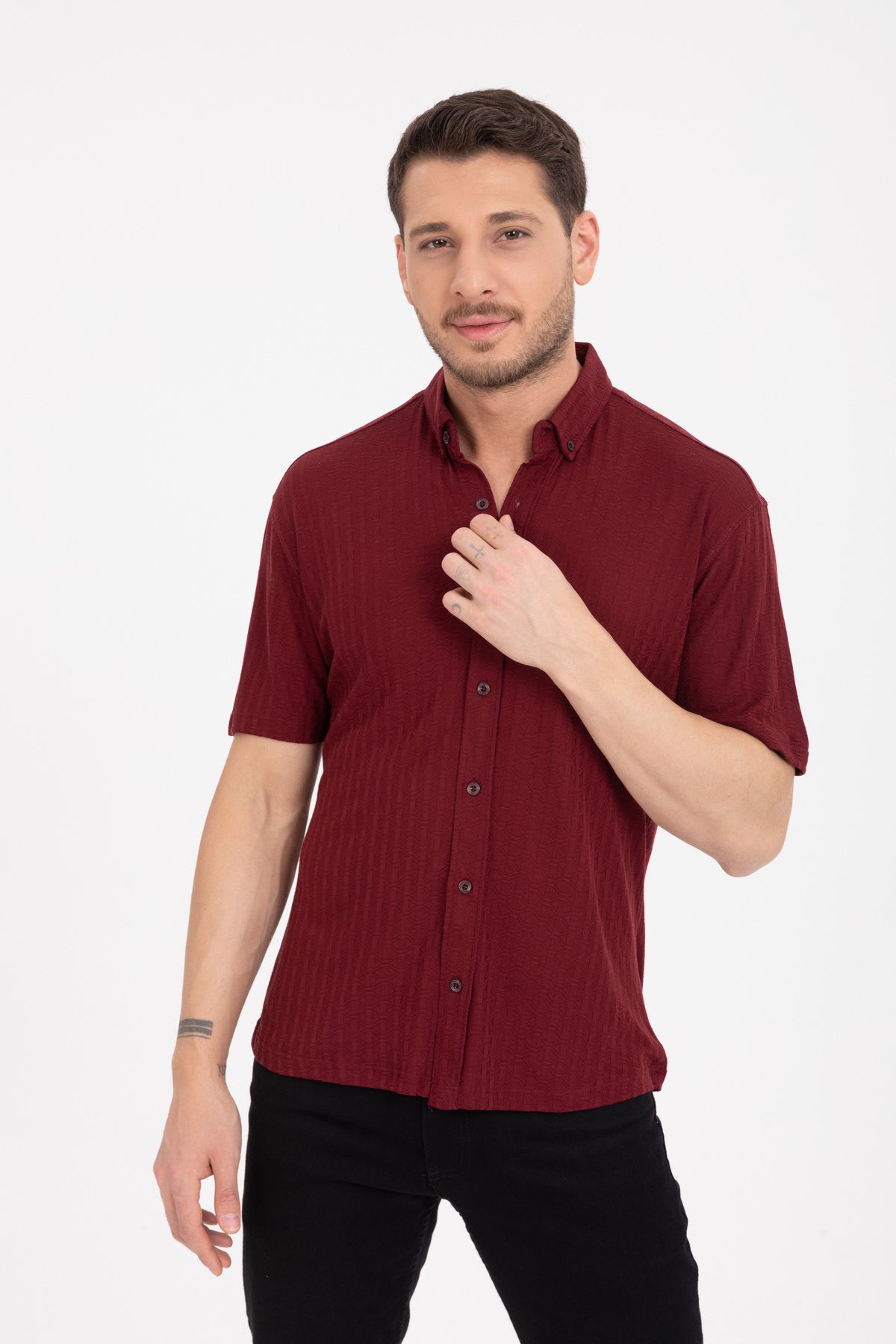 Klothy Erkek Kısa Kol Slim Fit Örme Gömlek 2613