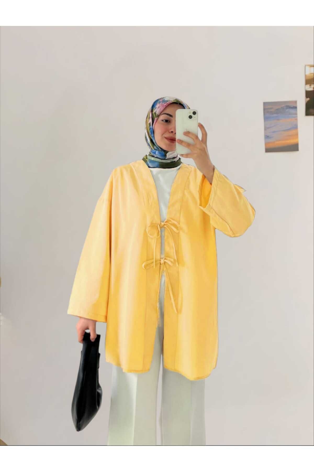 MODA Çift Fiyonk Bağcıklı Terikoton Kumaş Kimono