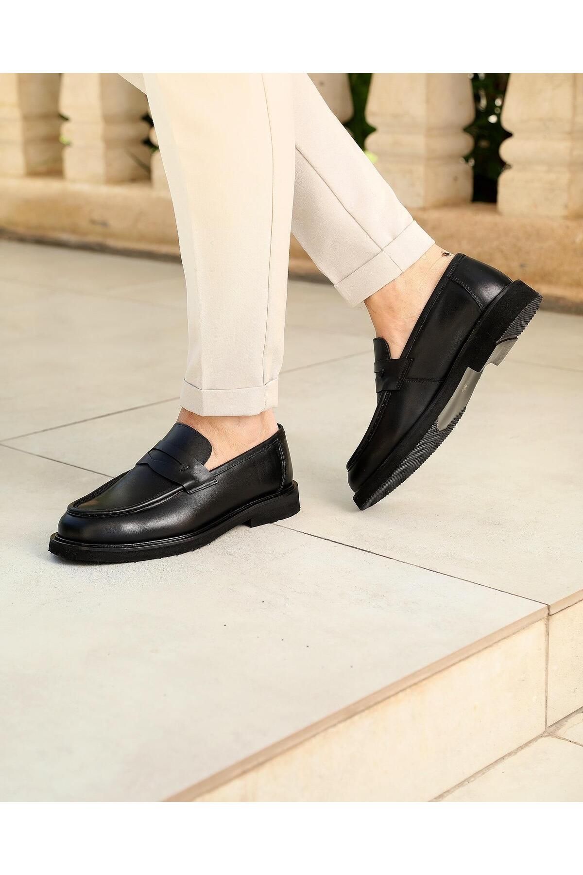 ByItallanoshoes BLACK NAZPO 3004 HAKİKİ DERİ GÜNLÜK ERKEK KLASİK AYAKKABI