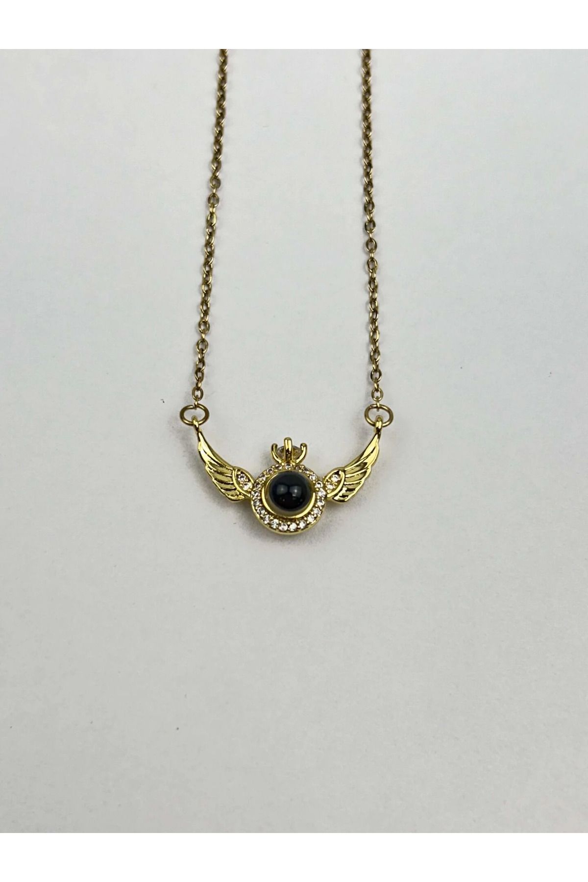 LAVİNYAMJEWELLERY FARKLI DİLLERDE SENİ SEVİYORUM TEK TAŞLI MELEK KANADI KOLYE