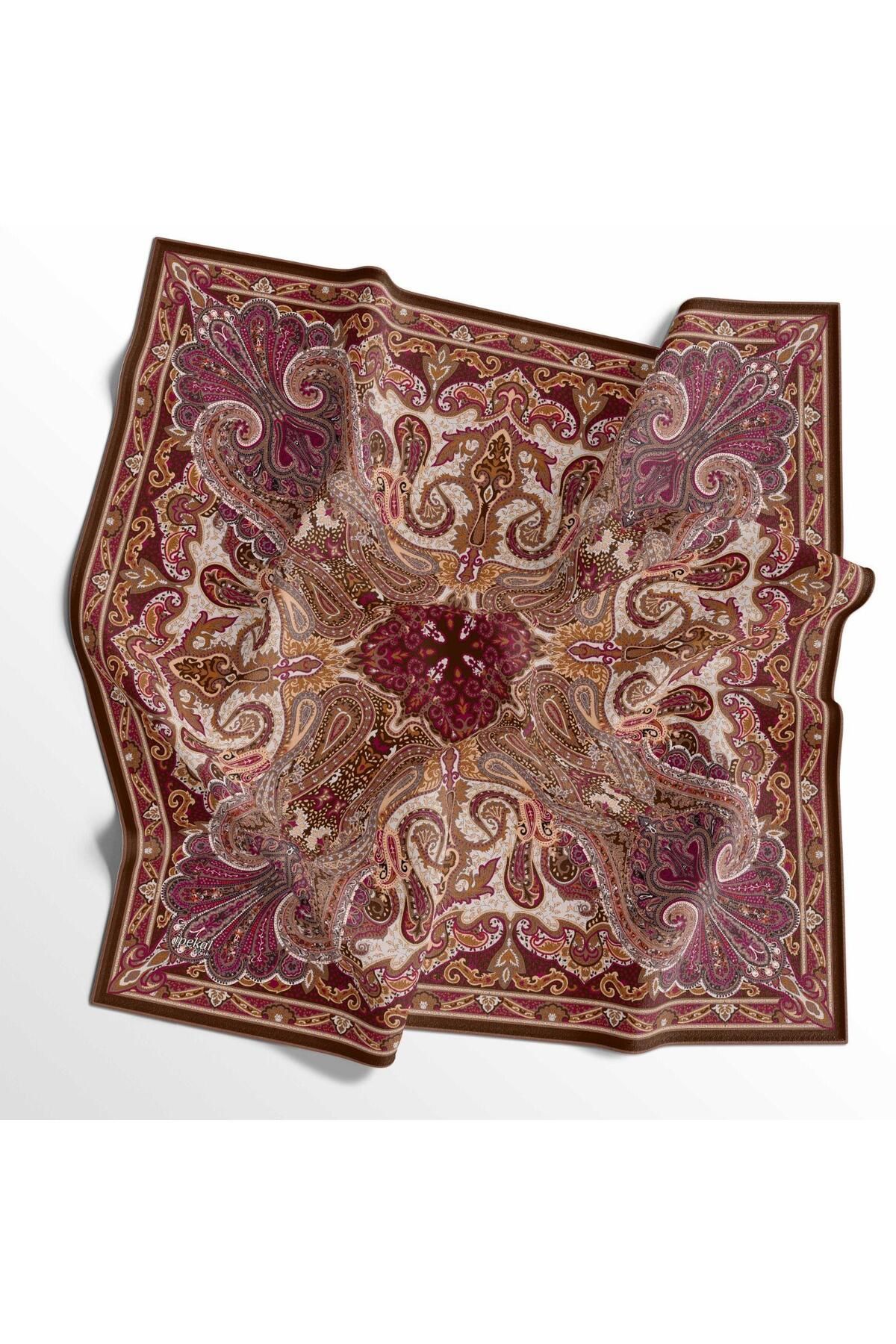 İpekal Soft Pamuk Eşarp - 05406 90 x 90 Kahve-Fuşya - 17