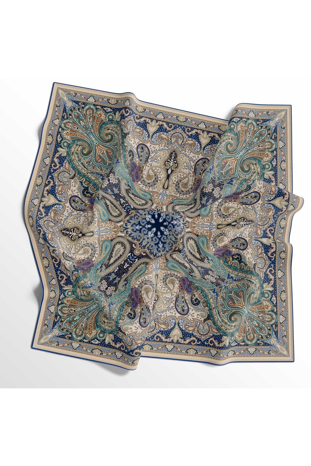 İpekal Soft Pamuk Eşarp - 05406 90 x 90 Saks-Petrol - 16