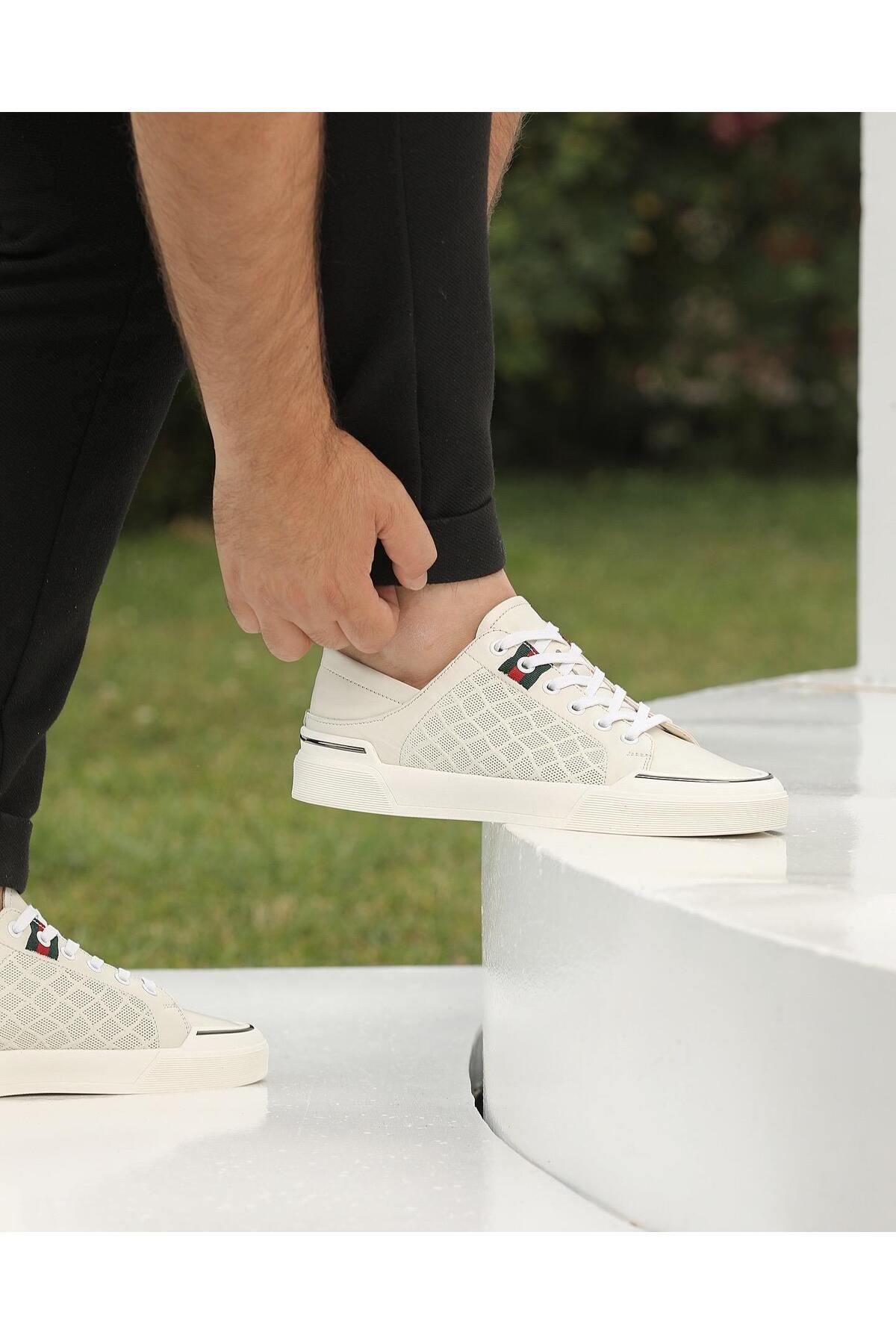 ByItallanoshoes WHİTE RENAS 0133 HAKİKİ DERİ GÜNLÜK ERKEK SNEAKER AYAKKABI