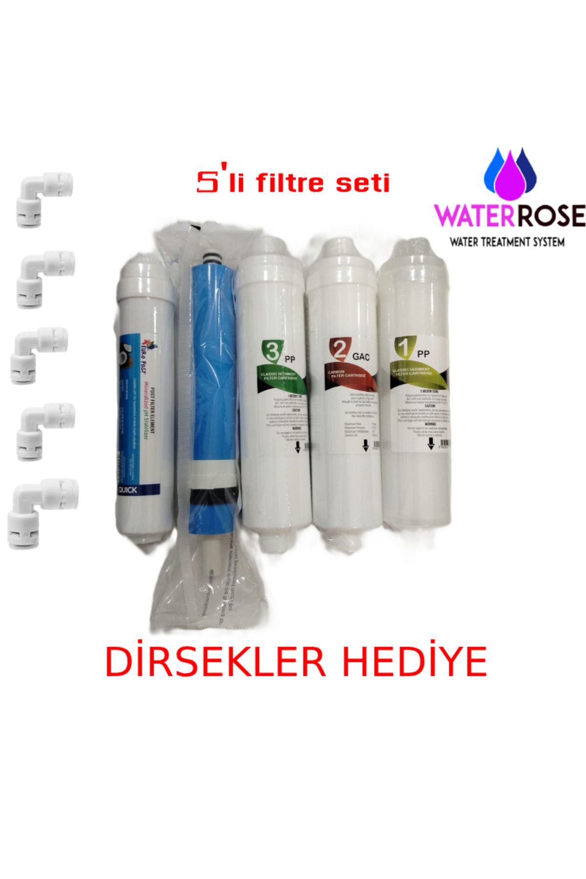 water rose İnline Kapalı Kasa Cihazlara Ve Ihlas Aura Cebilon Silver Platinum Uyumlu 5'li Arıtma Filtre Seti