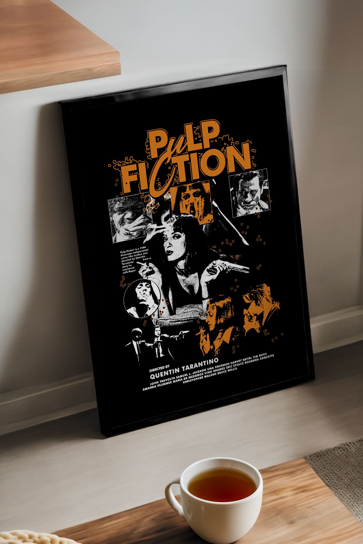 Duvarda Pulp Fiction Siyah Ahşap Çerçeveli Film Duvar Tablosu