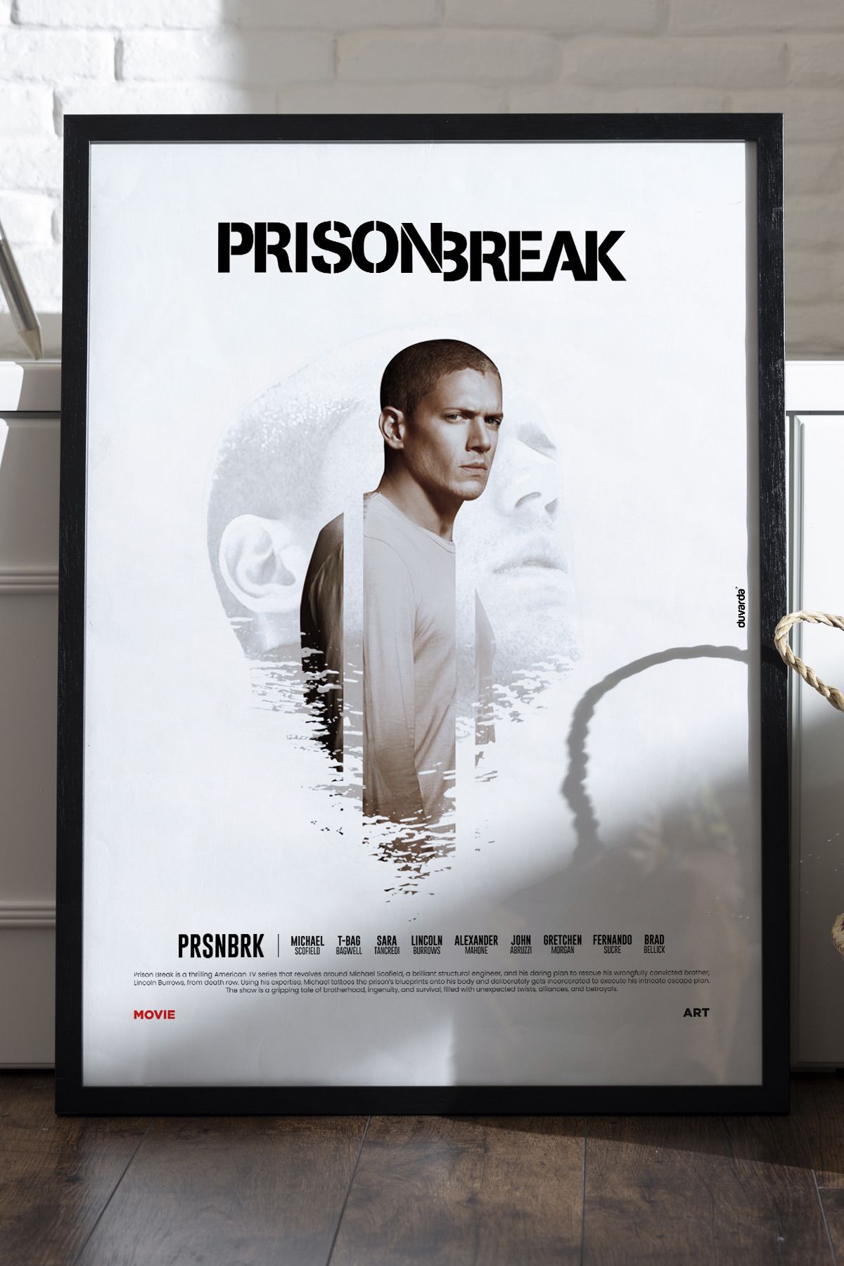 Duvarda Prison Break Siyah Ahşap Çerçeveli Dizi Duvar Tablosu