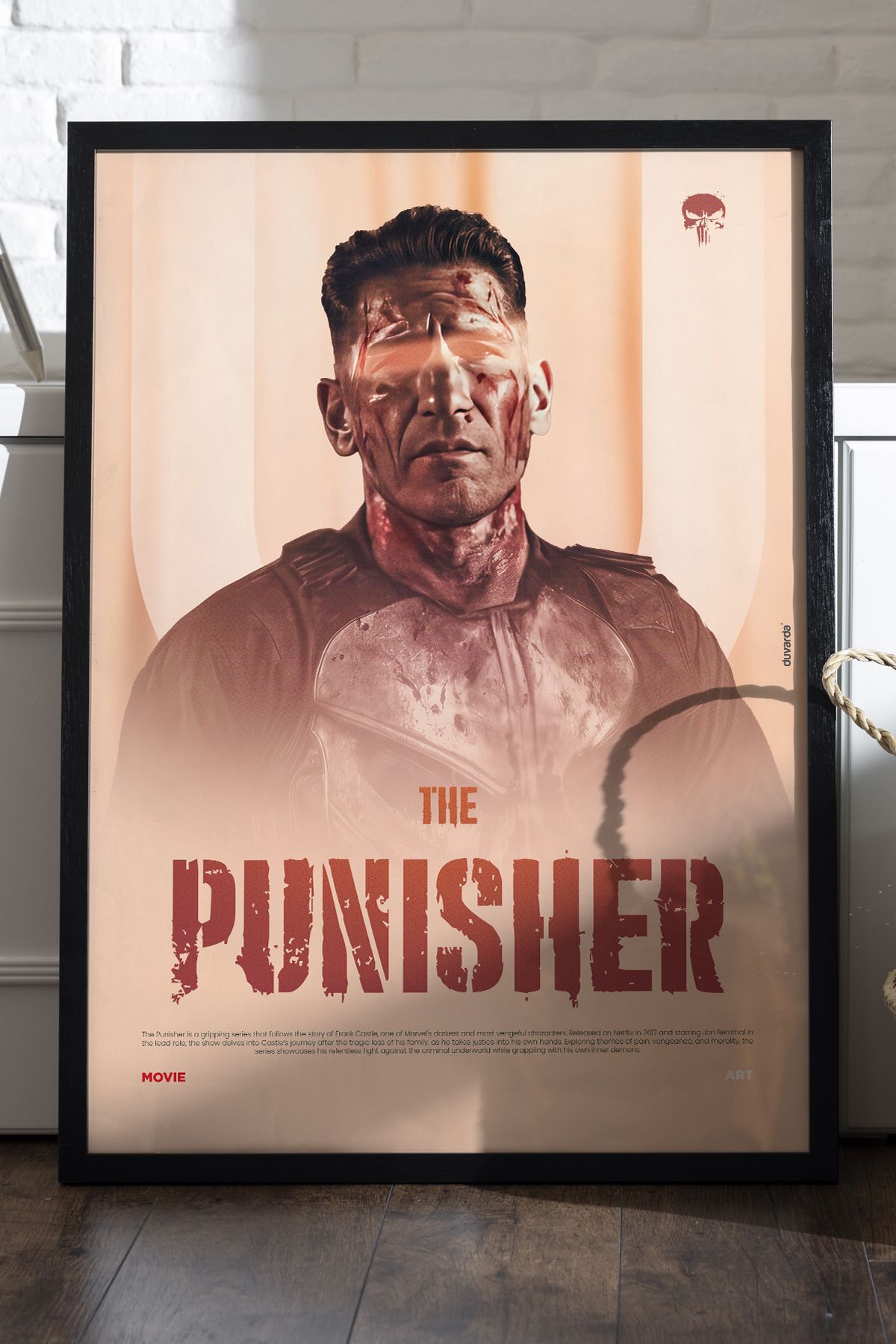 Duvarda Punisher Siyah Ahşap Çerçeveli Dizi Duvar Tablosu