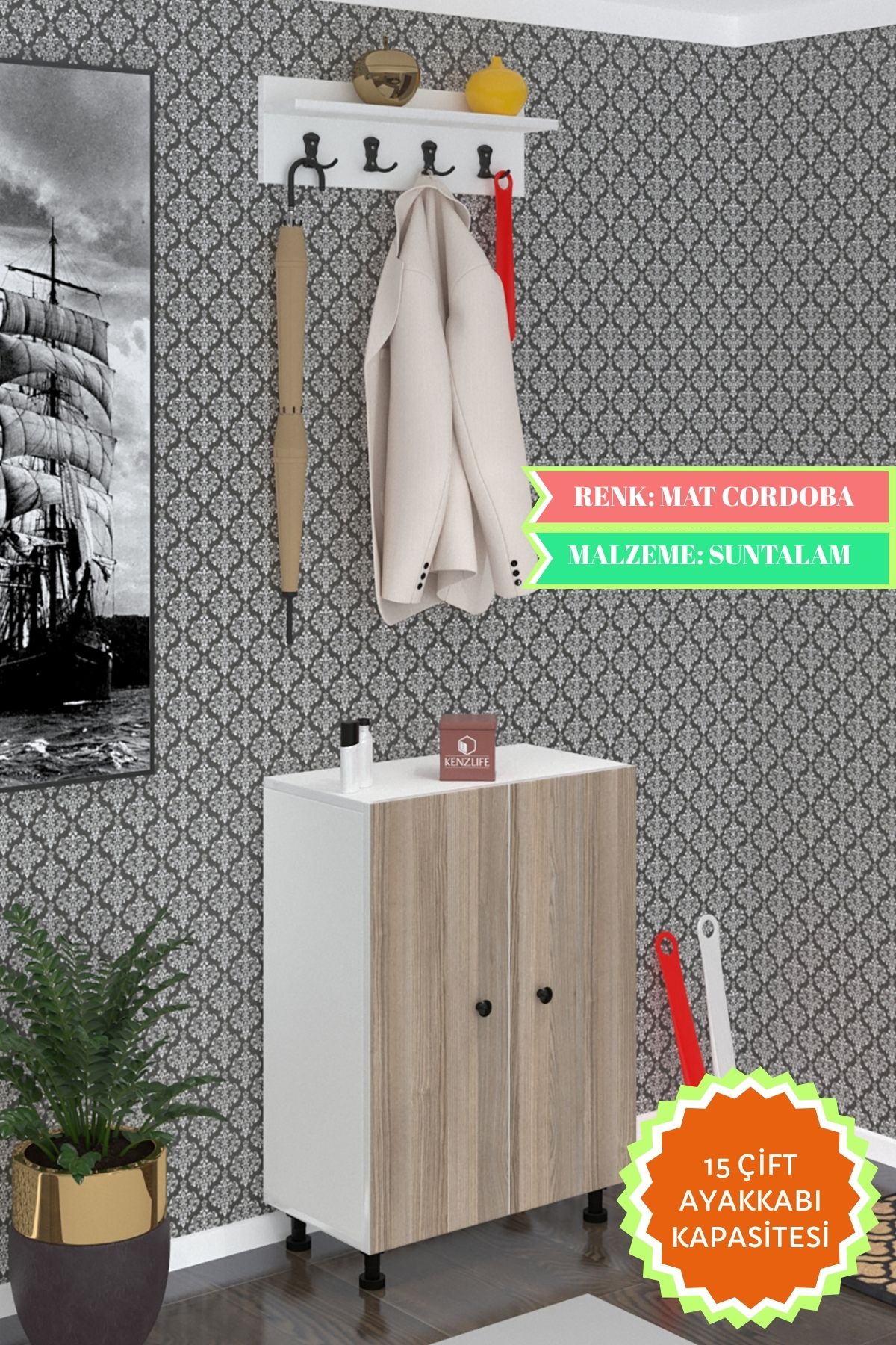 Kenzlife portmanto ayakkabılık ve askılık kalçın5 crdbyz 83*060*32 onbeş çift ayakkabı kapasitesi