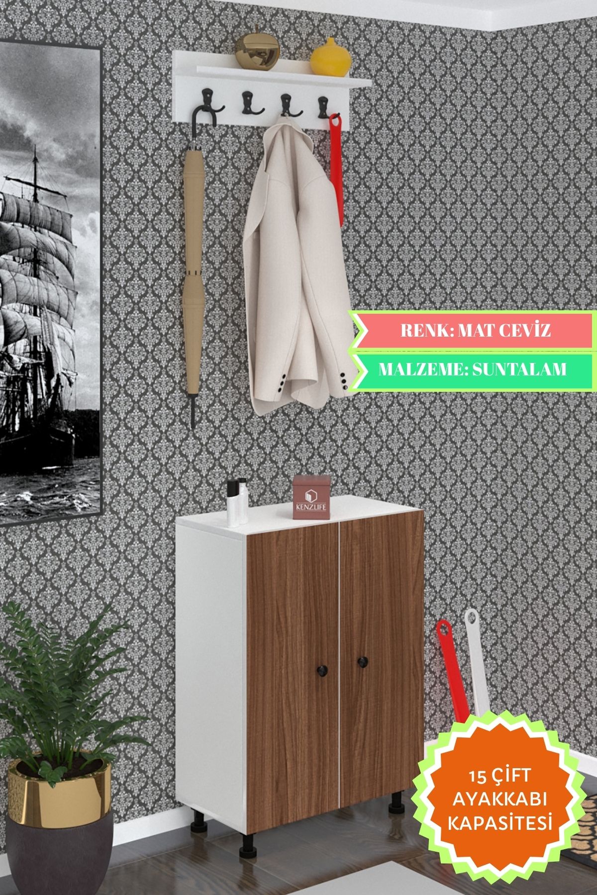 Kenzlife portmanto ayakkabılık ve askılık kalçın5 cvzbyz 83*060*32 onbeş çift ayakkabı kapasitesi