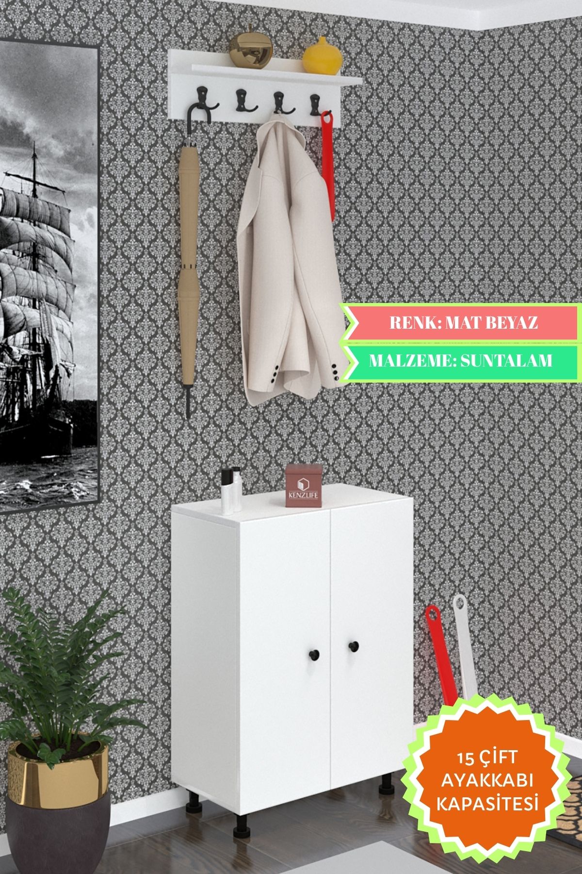 Kenzlife portmanto ayakkabılık ve askılık kalçın5 byzbyz 83*060*32 onbeş çift ayakkabı kapasitesi
