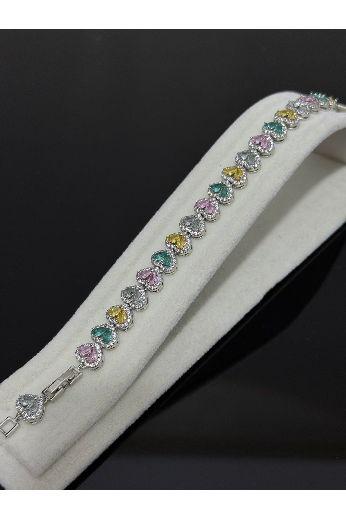 XUPING JEWELRY 316L renkli zirkon taşlı kalpli Çelik bileklik paslanmaz kararmaz