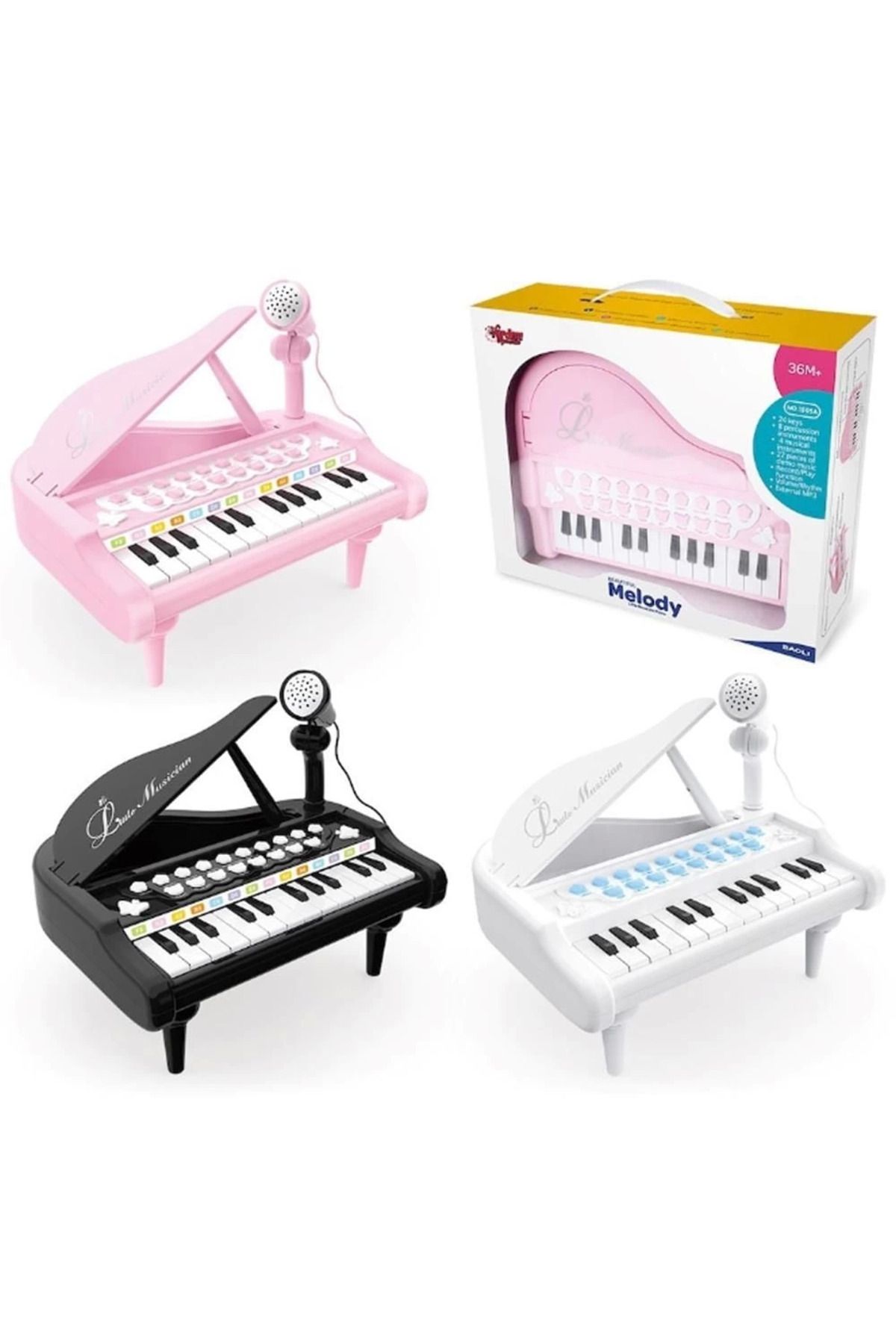 yusuftex Mikrofonlu 24 Tuşlu Piyano MP3 (Pembe,Siyah,Beyaz)