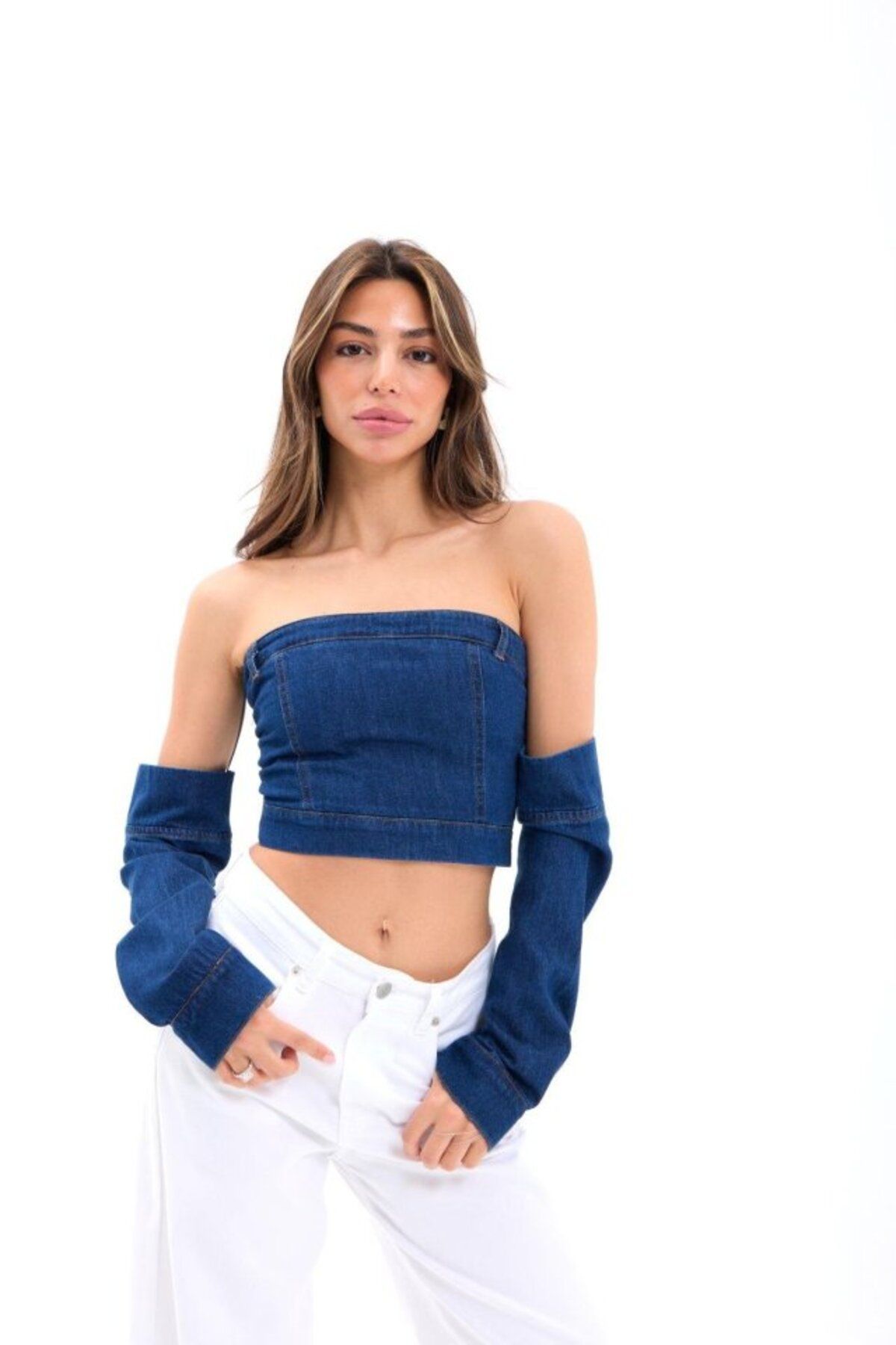 KAZAK 7357 KOT CROP-MAVİ