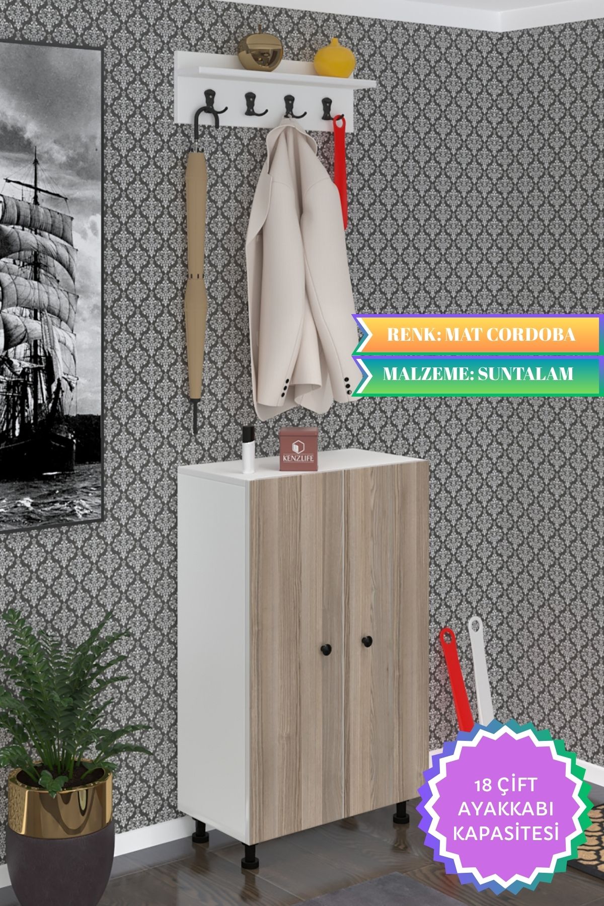 Kenzlife portmanto ayakkabılık ve askılık kalçın6 crdbyz 98*060*32 onsekiz çift ayakkabı kapasitesi