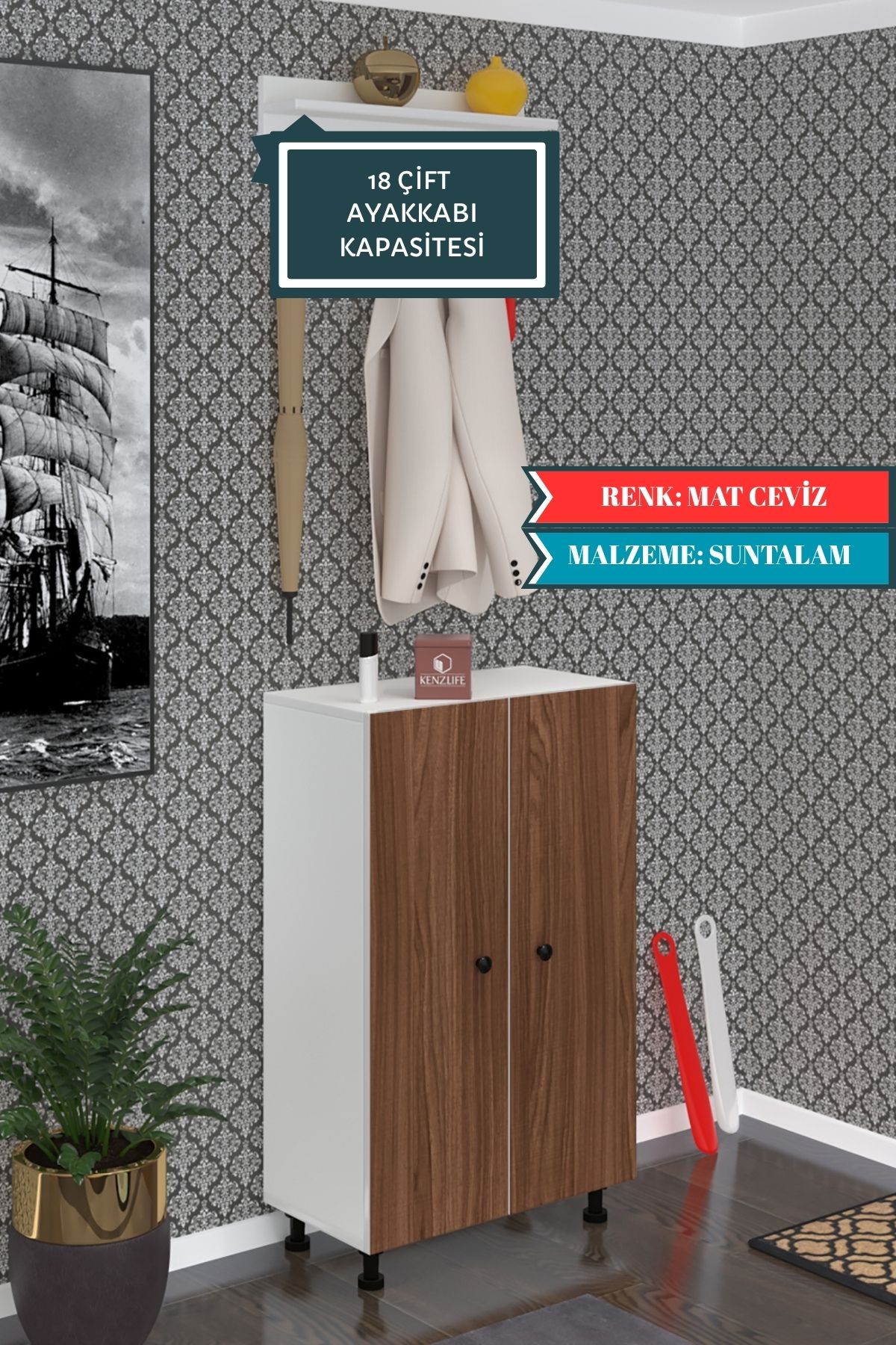 Kenzlife ayakkabılık cimcime6 cvzbyz 98*060*32 kapaklı 6 raflı 18 çift ayakkabı kapasitesi