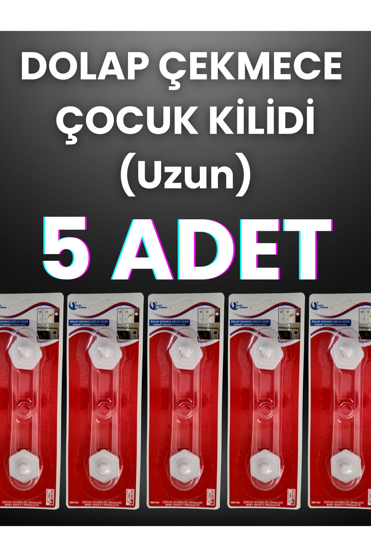 BERYA HOME 5 Adet Bebek Çocuk Dolap Ve Çekmece Kilidi, Güvenli Dolap Ve Çocuk Koruyucu Kilit, Uzun Model