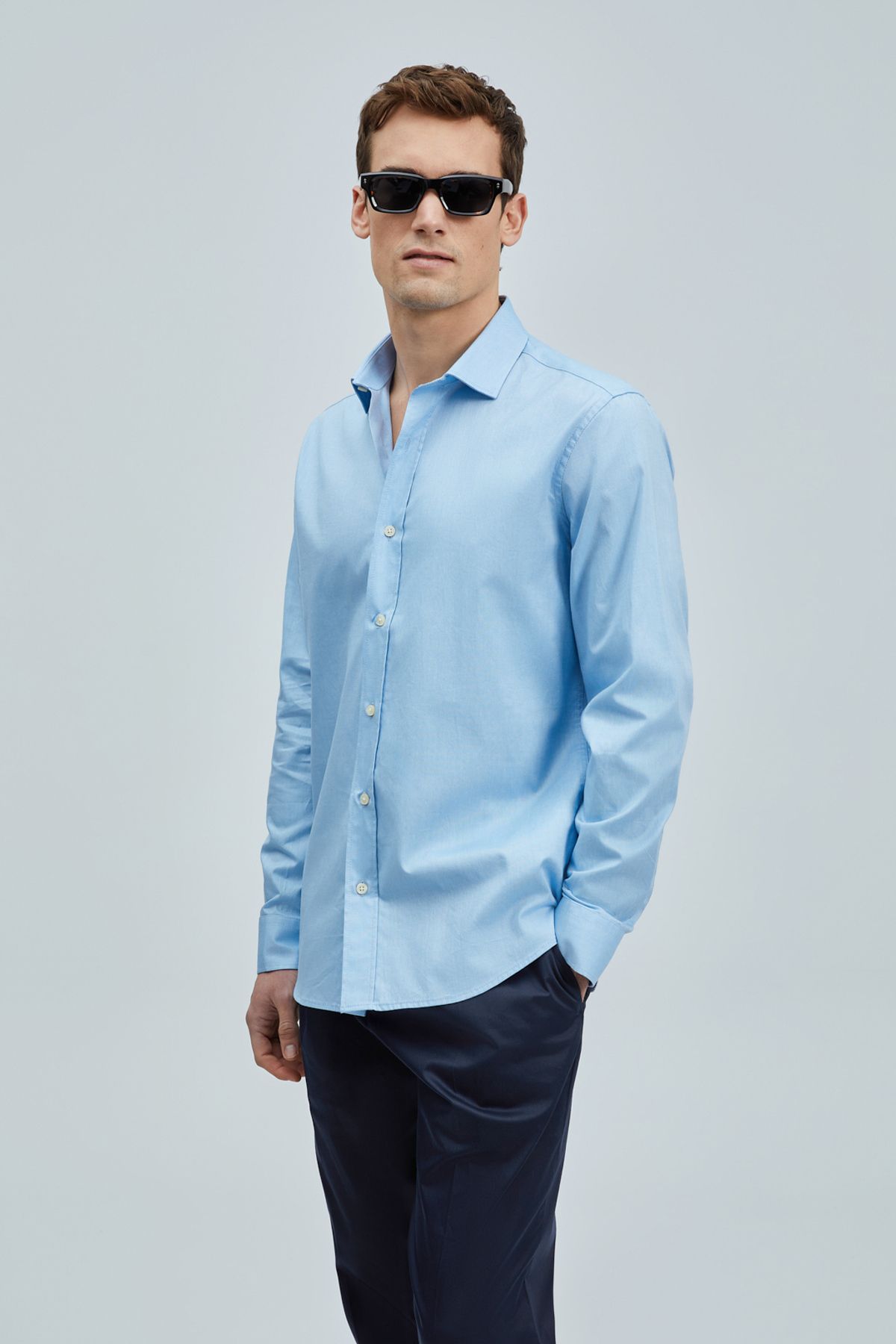 Lufian-Ανδρικό πουκάμισο Daniel Basic Regular Fit Μπλε 1