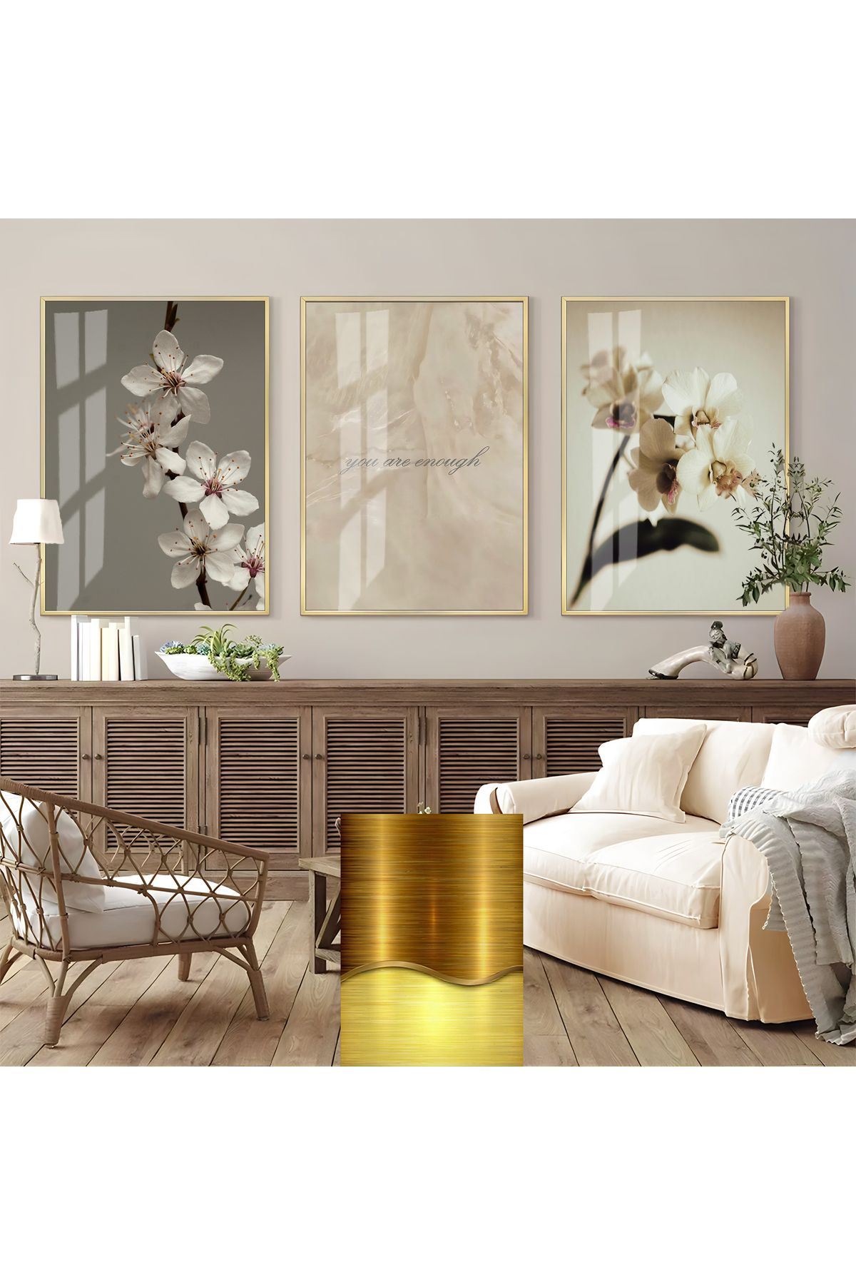 Harikabirev HARİKABİREV|ORKİDE YAZI DETAYLI KOMBİNİ (ORCHID)|ÇERÇEVELİ CAM TABLO 3LÜ DİKEY