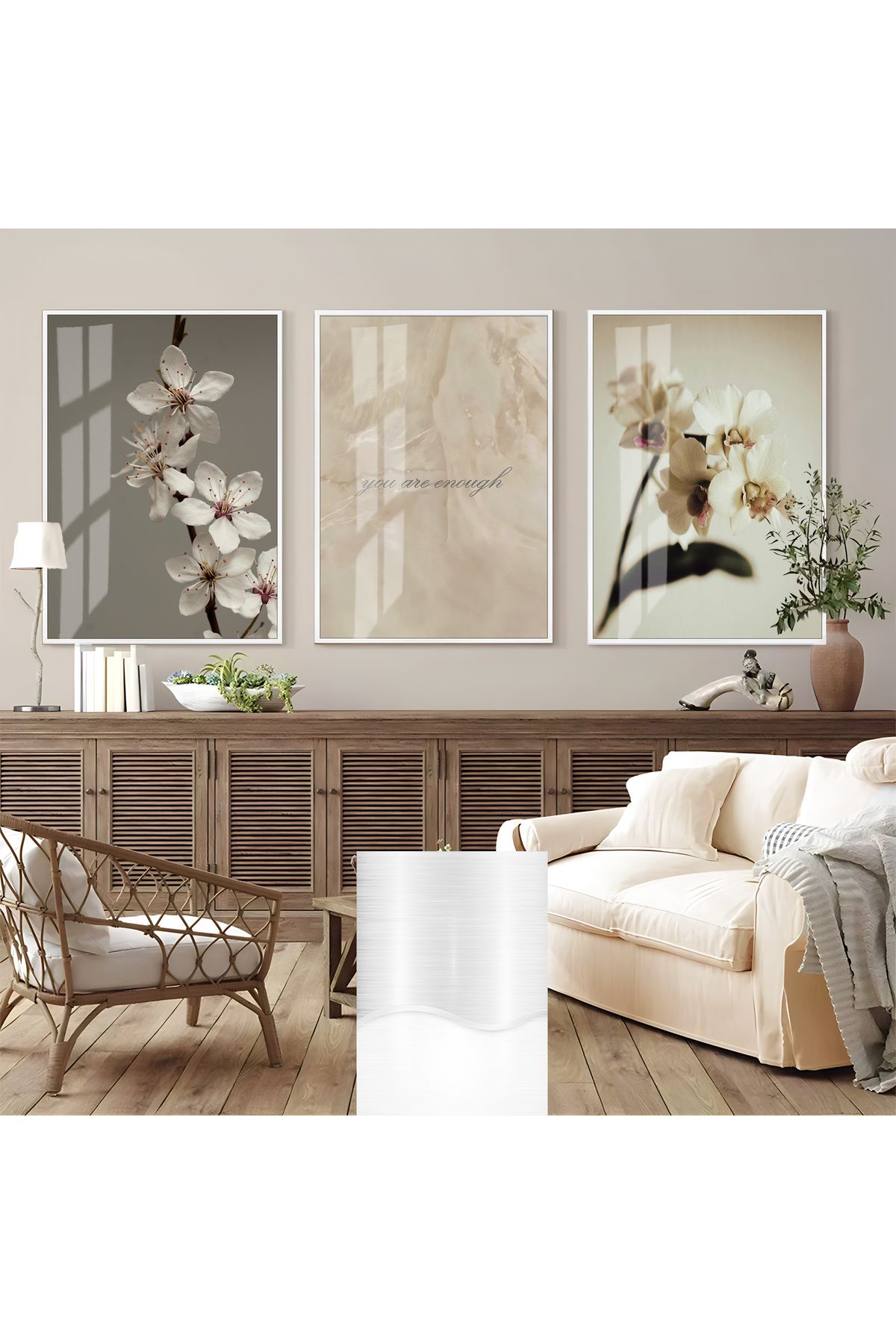 Harikabirev HARİKABİREV|ORKİDE YAZI DETAYLI KOMBİNİ (ORCHID)|ÇERÇEVELİ CAM TABLO 3LÜ DİKEY