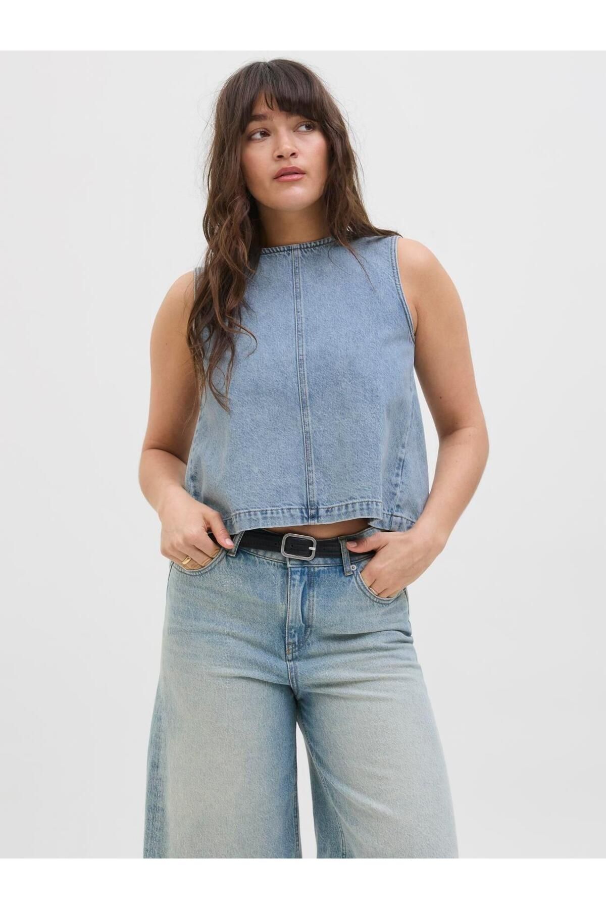 Jack & Jones Kadin Sirt Detayli Denim Bluz - Dora