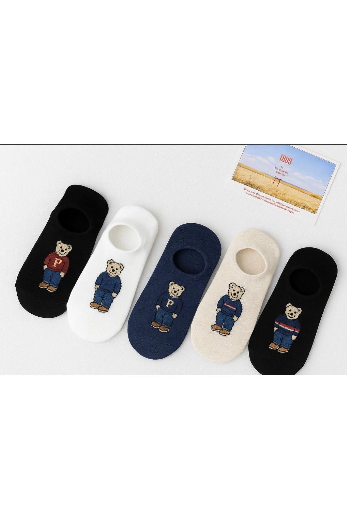 UpTrene Shop 5’li Görünmez Ayıcık Desenli Babet Çorap