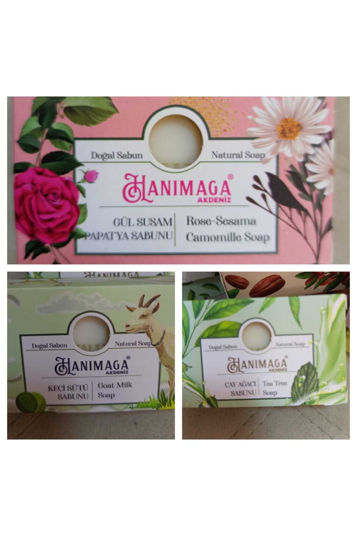 hanımağa akdeniz Doğal Gül-Keçi-Çay Ağacı Sabunu (3Lü Set)