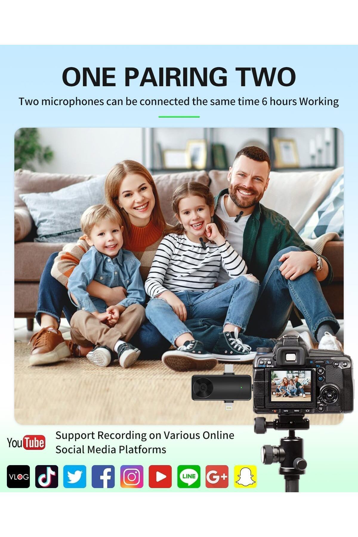 NEXIFY-Mini Microphone for iPhone Android Camera iPad USB-C, 4 in 1 Professional Wireless Lavalier 3
