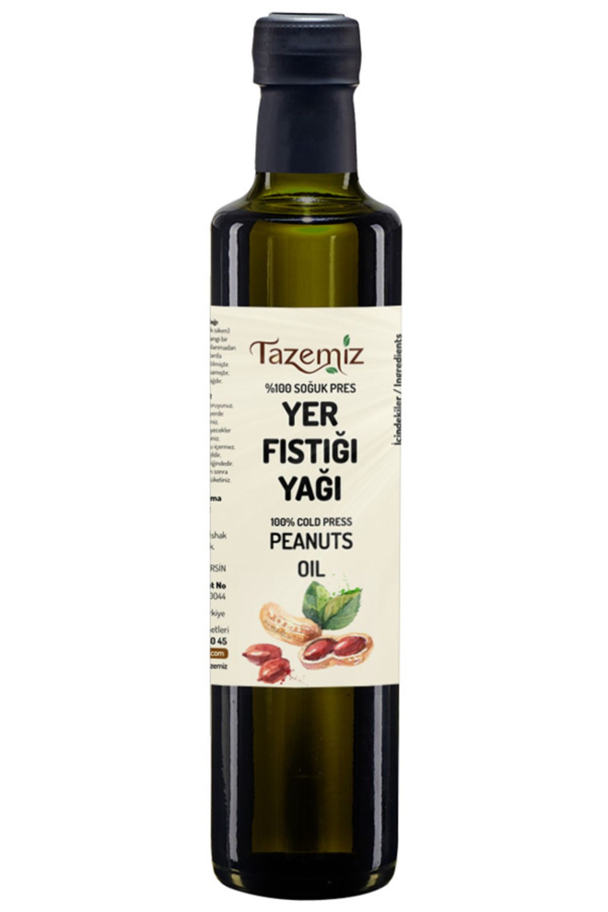 TAZEMİZ Yer Fıstığı Yağı 500ml - Soğuk Sıkım