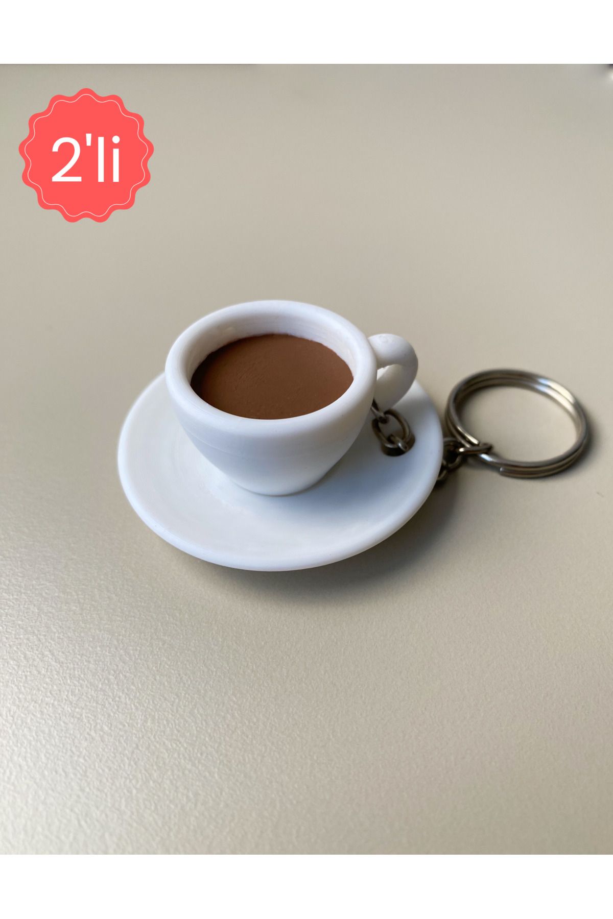 Figuva Türk Kahvesi Fincanı Anahtarlık 2'li / Silver Zincir / Kahve Fincanı Charm