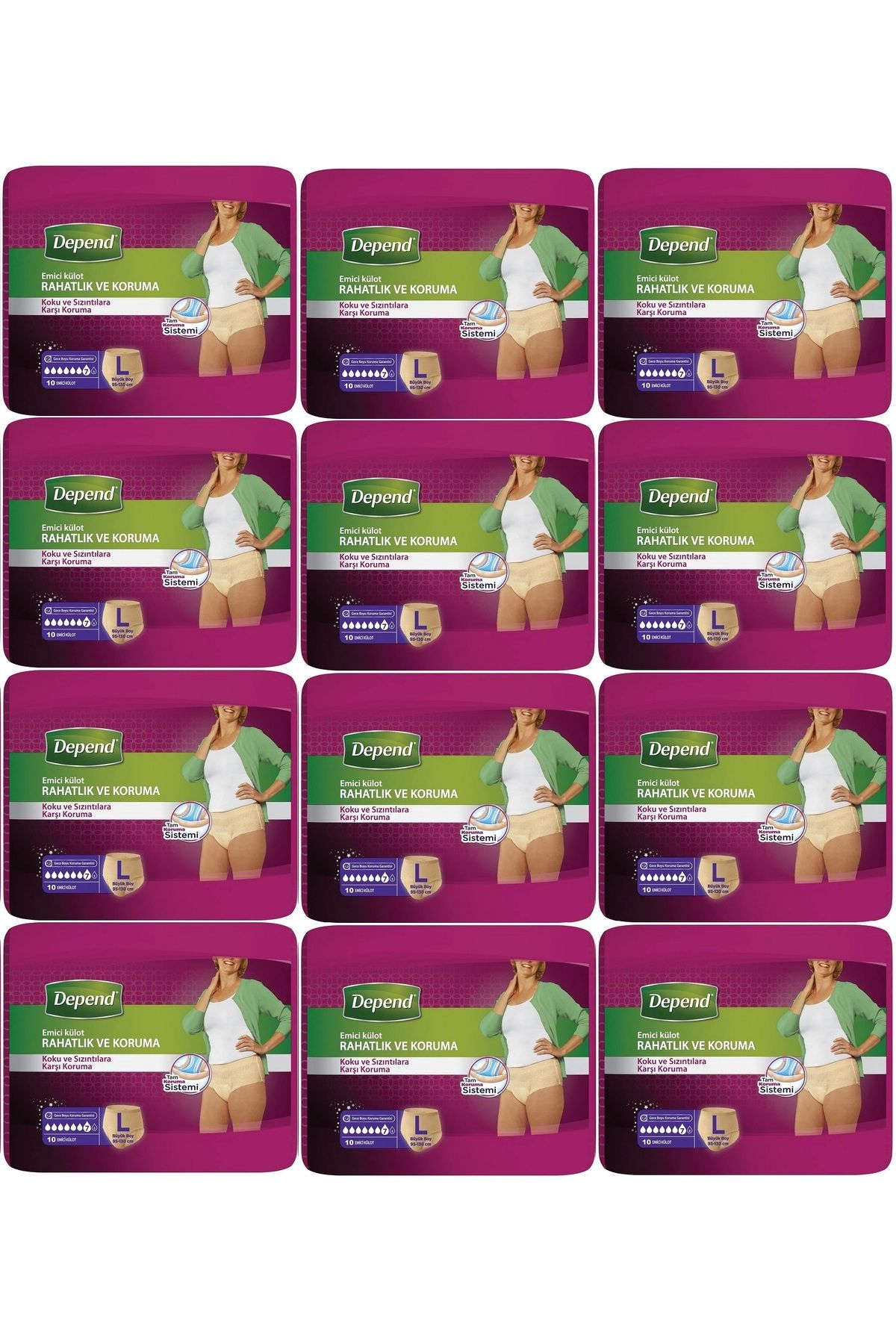 Depend Emici Külot Hasta Bezi Large - Büyük Kadın 120 Adet (12PK*10)