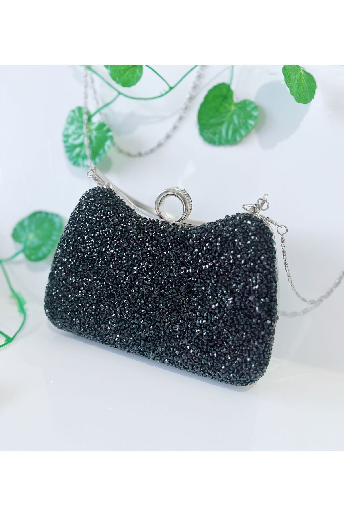 h&c bag butik KADIN ABİYE ÇANTA BÜYÜK TAŞLI ELMAS DETAYLI ÇİFT TARAFLI KULLANILABİLİR İKİ ASKILI ABİYE ÇANTA