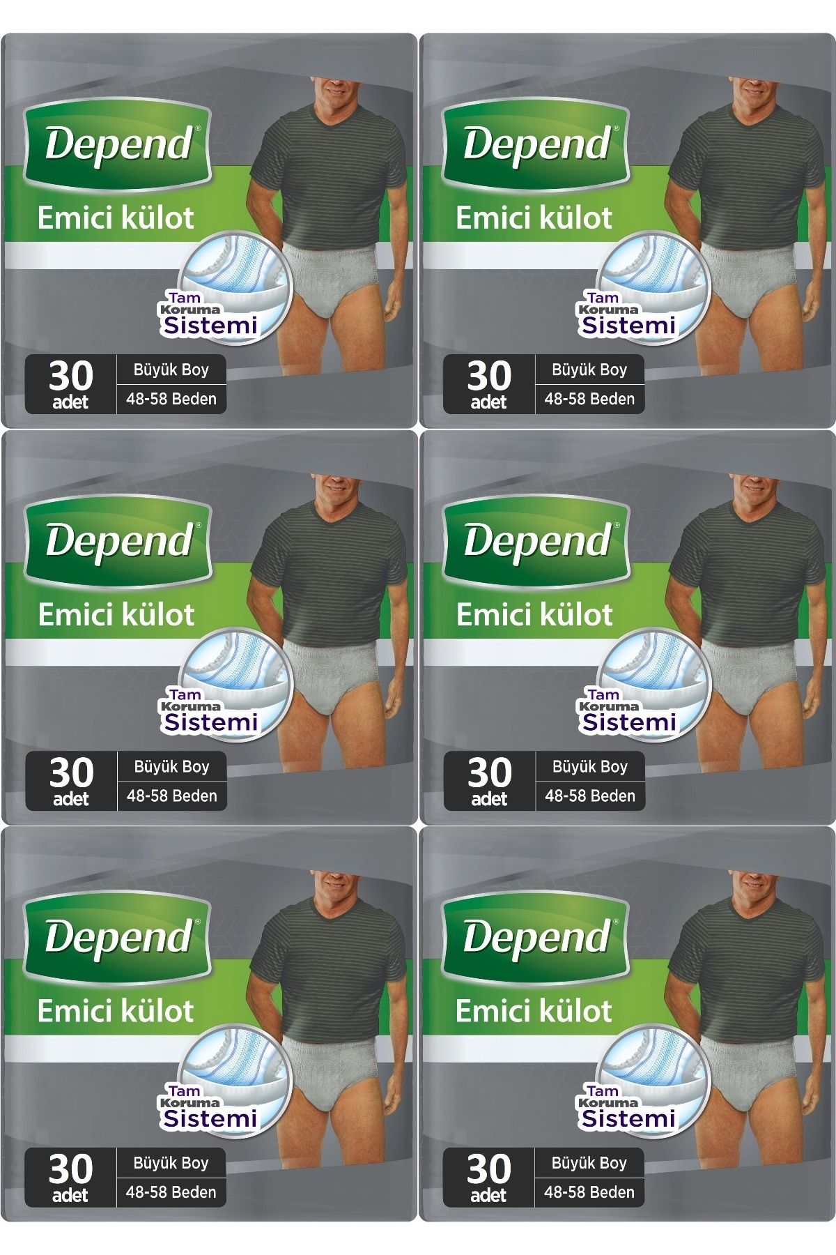 Depend Emici Külot Hasta Bezi Large - Büyük Erkek 180 Adet (6PK*30)