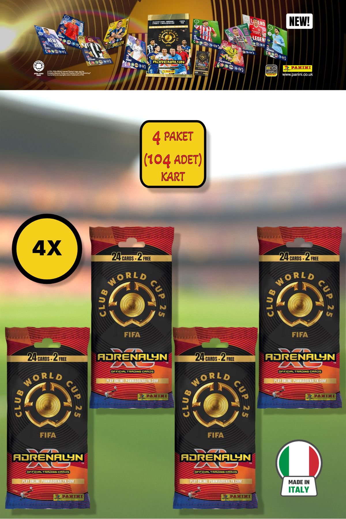 TOYFEST Panini Club World Cup 25 Fat Pack Futbolcu Kartları - 4’lü Paket (104 Kart)