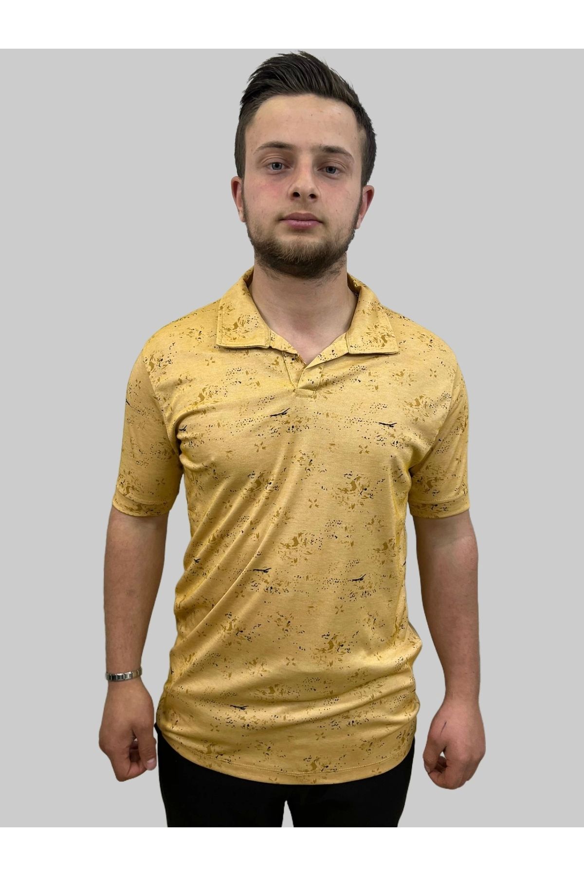 daniel milano Erkek Gnsn Desenli Oxfort Polo Yaka Hardal Tişört