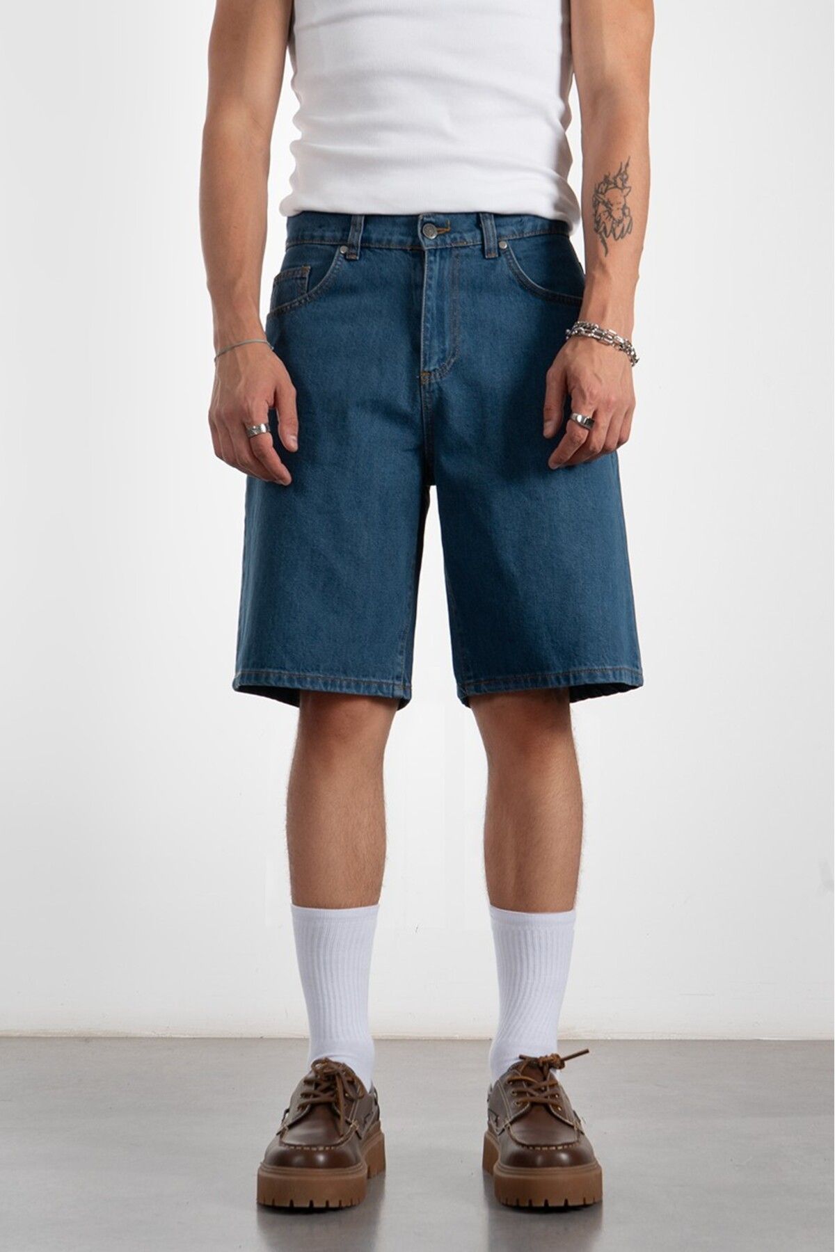 UKHWD SUPPLY Koyu Mavi Baggy Denim Urban Jort Erkek Şort UK1450MVK
