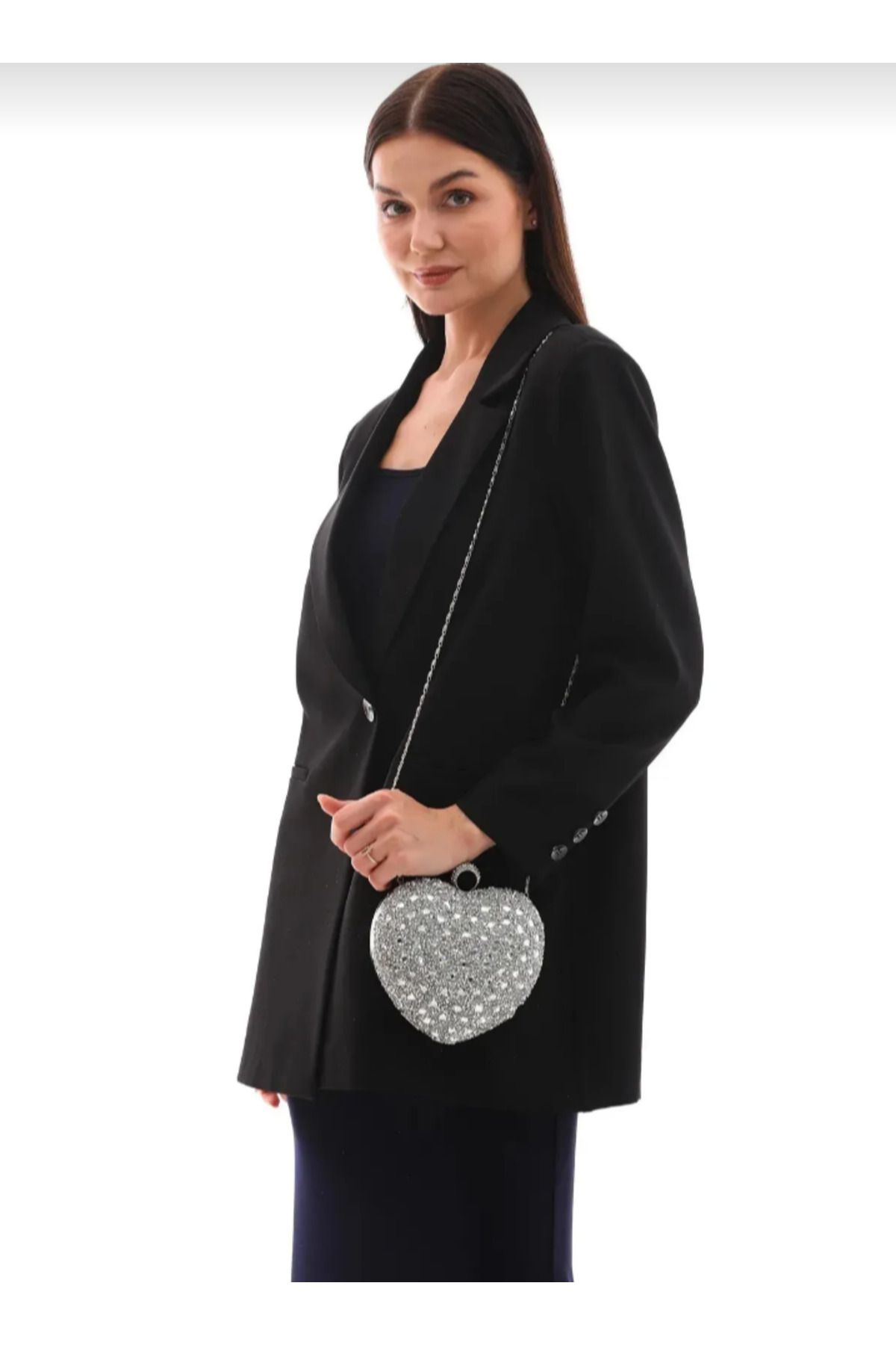 eflanmoda Kalp Model Kristal Taşlı Düğün Nişan Davet Özel Gün Abiye Çanta