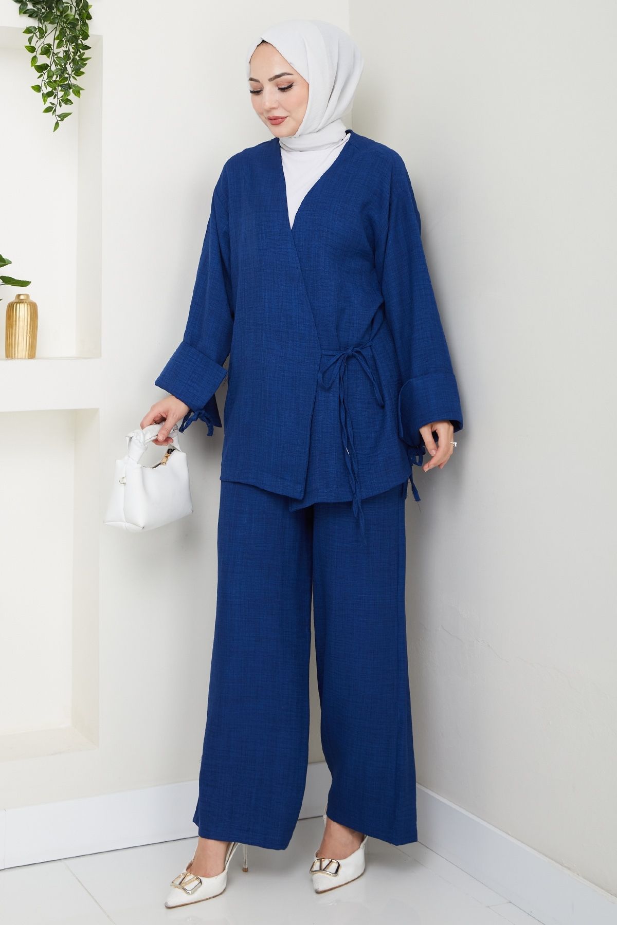 InStyle Keten Kimono İkili Lacivert Takım