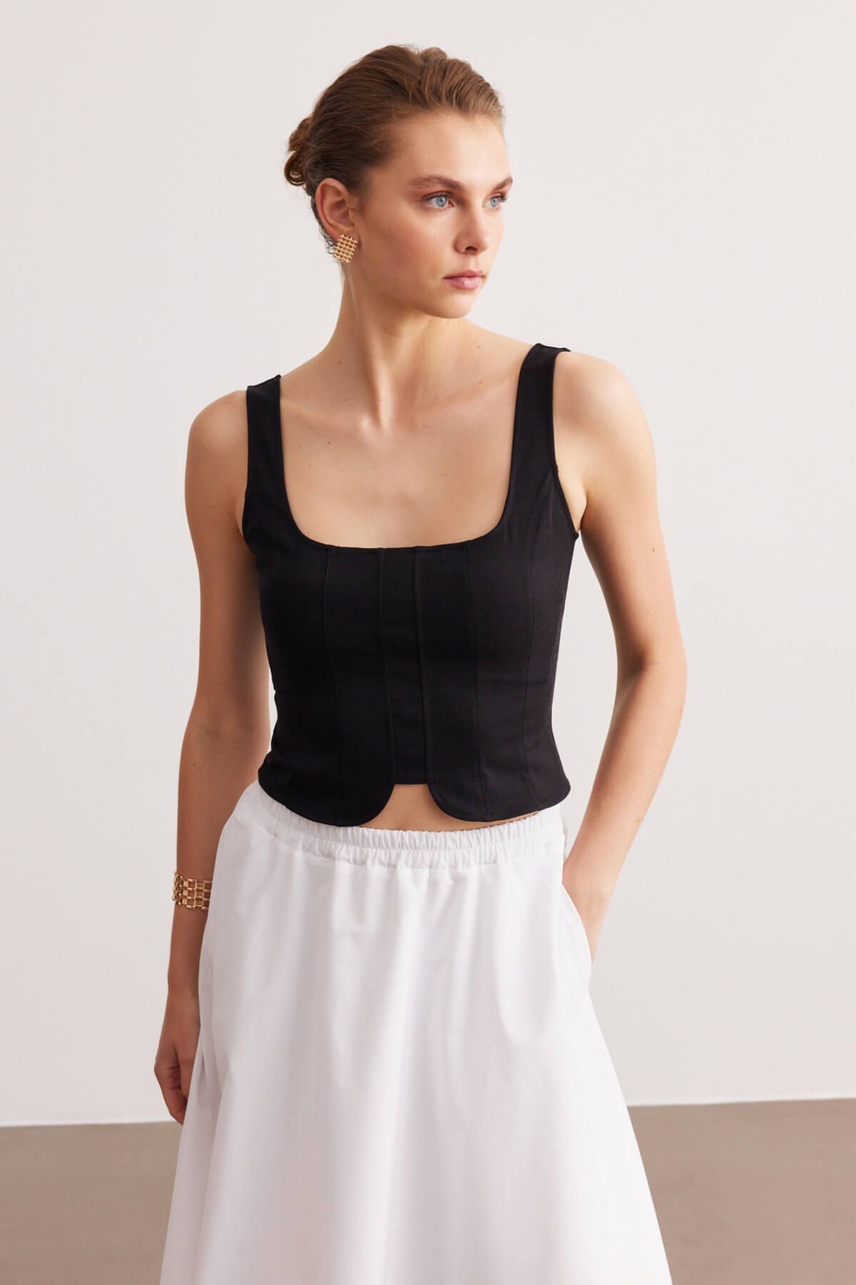 STELLA PULVIS Siyah Dekolteli Crop Bluz