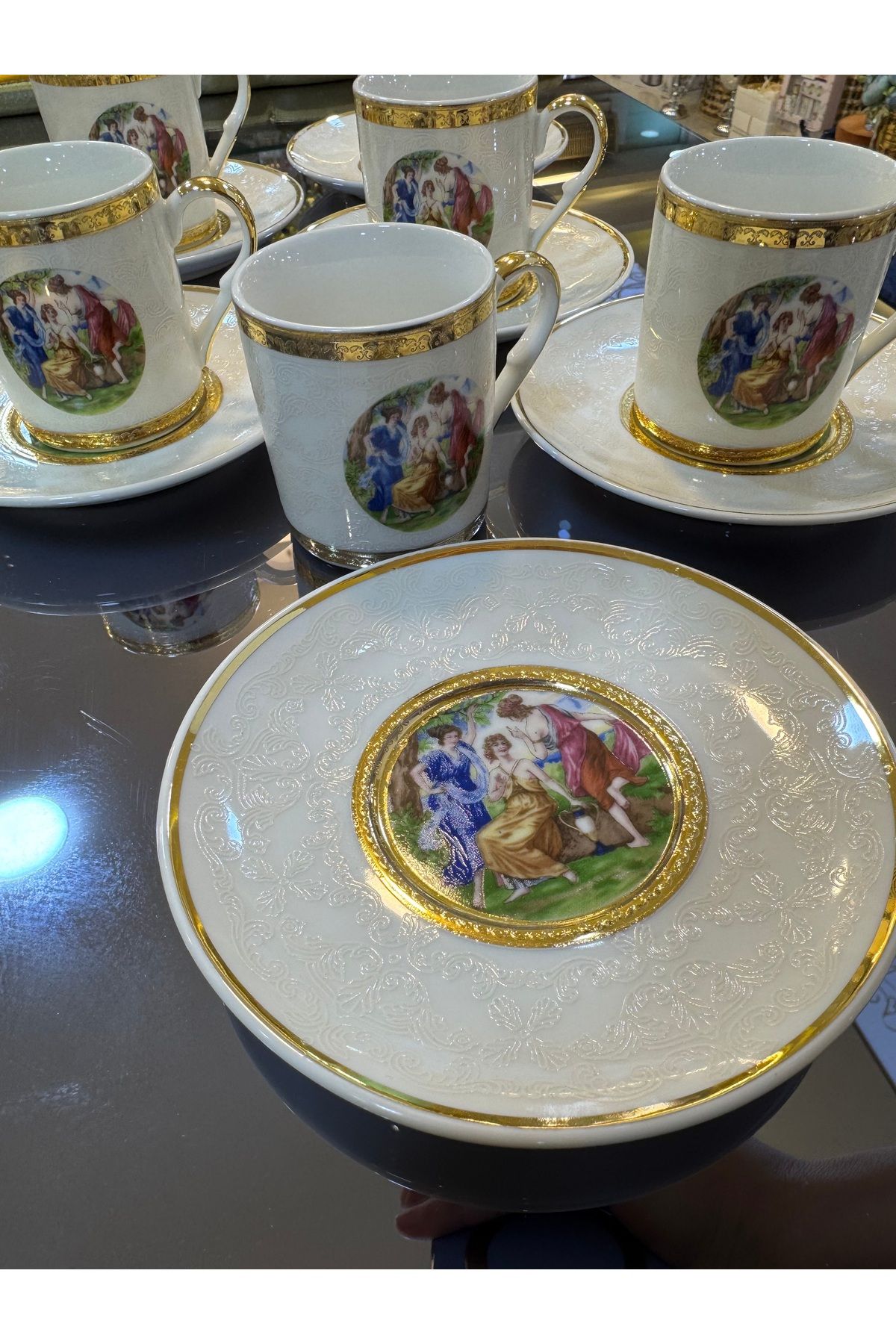 hediye ESTERHOMEDECOR 6 Kişilik porselen kahve fincan takımı Markizli fincan takımı